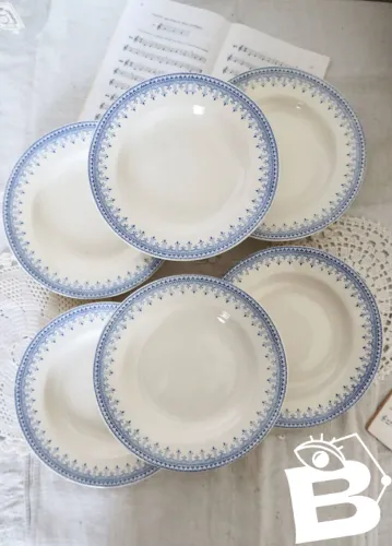 6 assiettes creuses vintage faience belge motif marli bleu