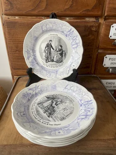 6 assiettes parlantes L’Epargne Sarreguemines