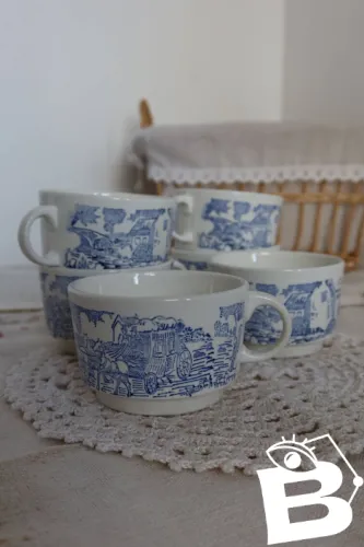 6 grandes tasses à café / thévintage faïence Sarreguemines motif bleu