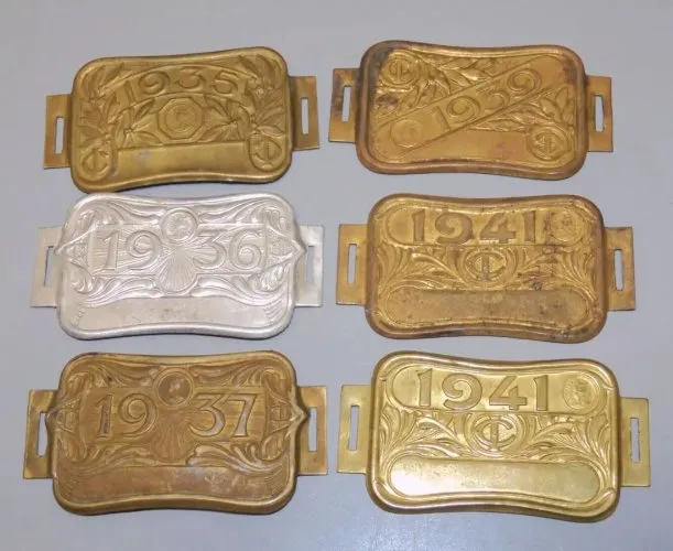 -6 PLAQUES FISCALES de VELO années 1935/36/37/41/39 ALU & LAITON JUS GRENIER  D