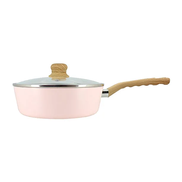 SAUTEUSE ROSE 24CM EN
ALUMINIUM RECYCLÉ
COUVERCLE EN VERRE