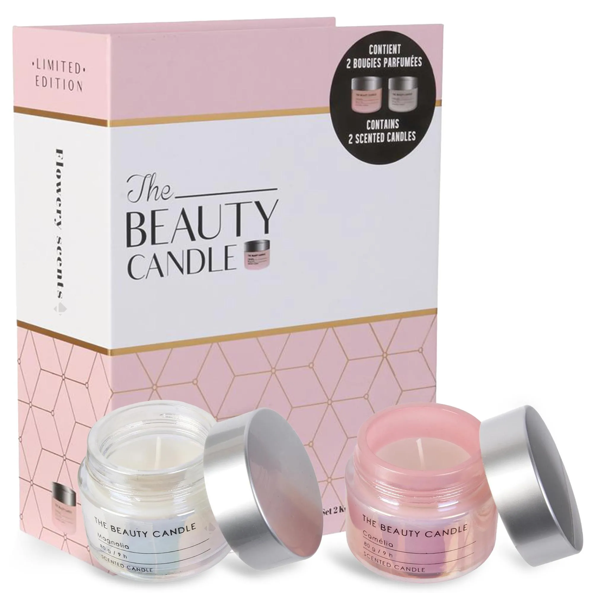 Coffret cadeau 2 bougies senteurs fleurs de printemps LEONIE rose