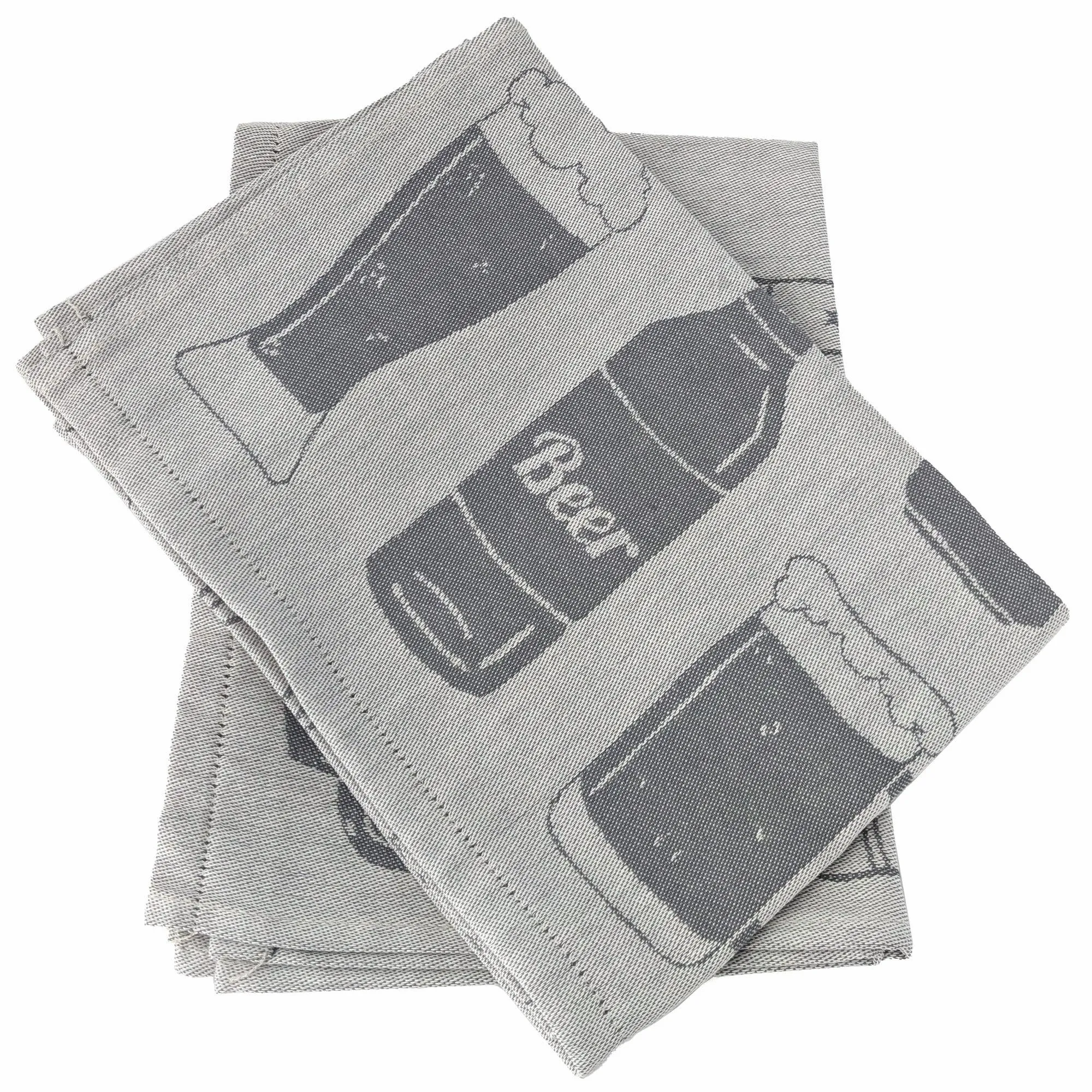 Lot de 2 torchons de cuisine pur coton 50x70 cm BEER motifs de bières gris