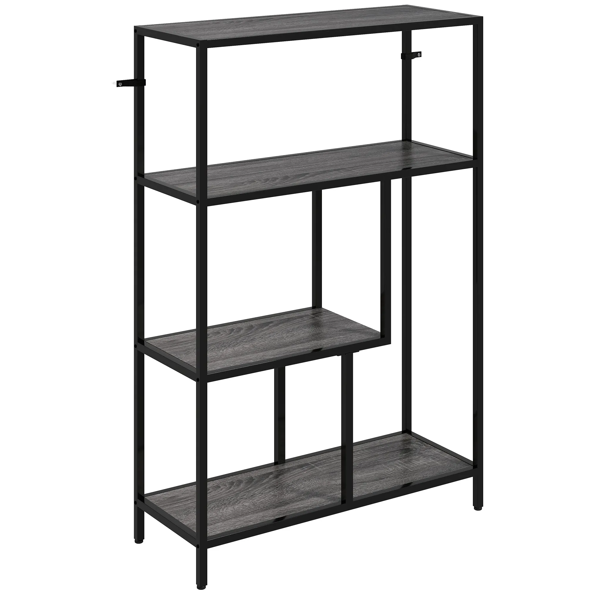 4 Tier Bookshelf Charcoal Grey with Open Shelves
