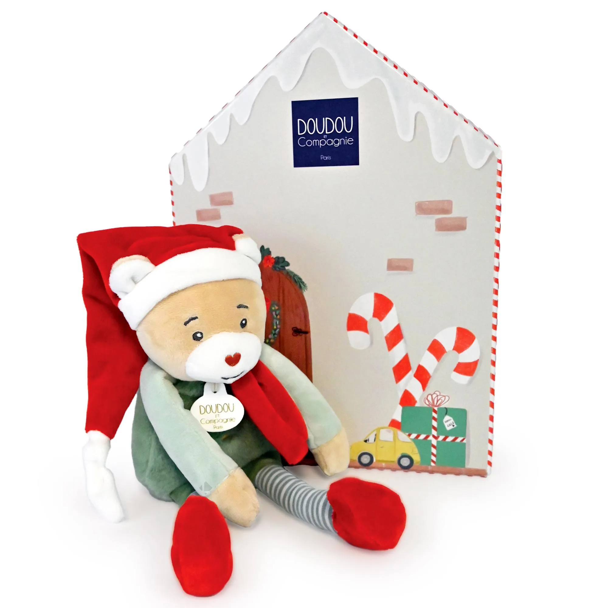 Doudou ours 27 cm collection DOUDOU FARCEUR Cotillon rouge et bleu