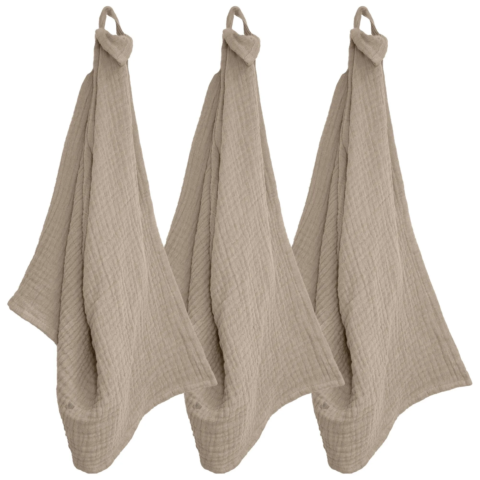 Trio de torchon de cuisine 40x60 cm mousseline de coton KEA TABLE beige chanvre