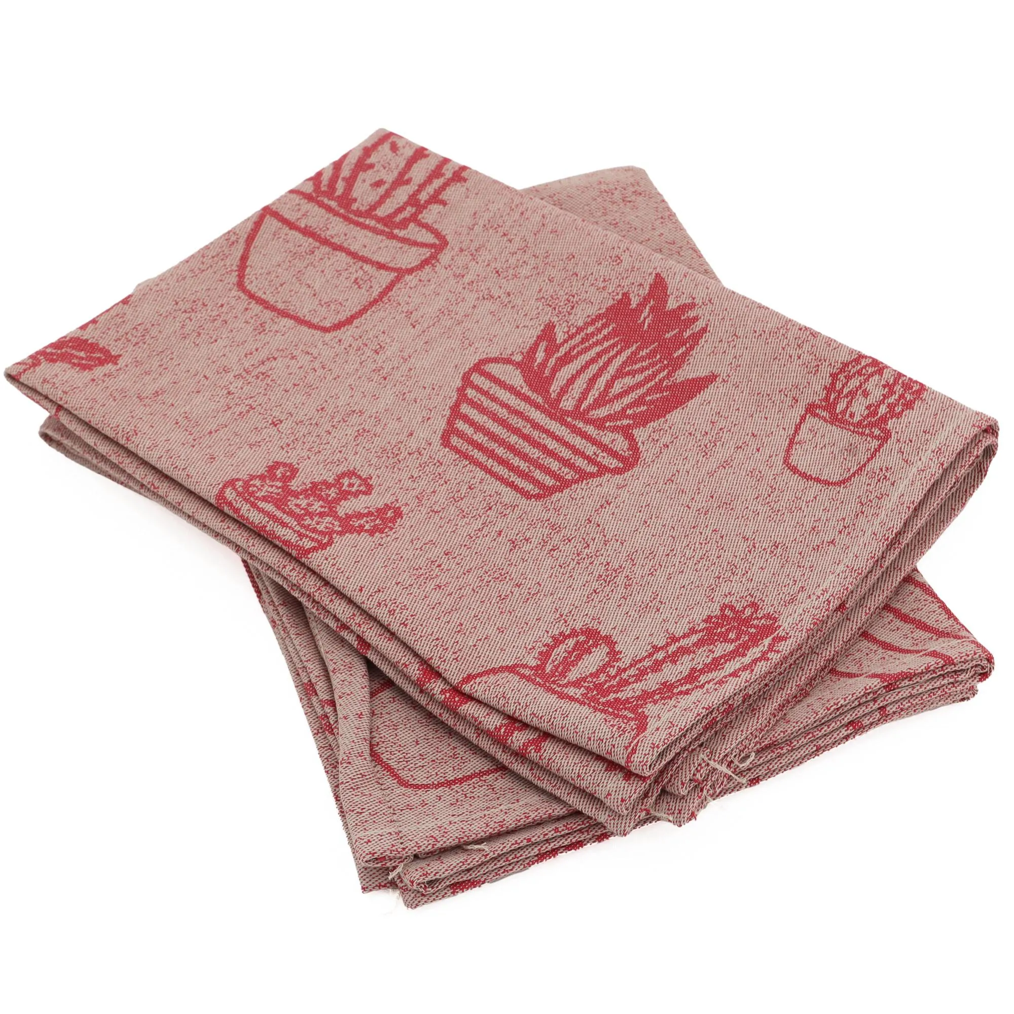 Lot de 2 torchons de cuisine toile 50x70 cm coton CACTUS rouge