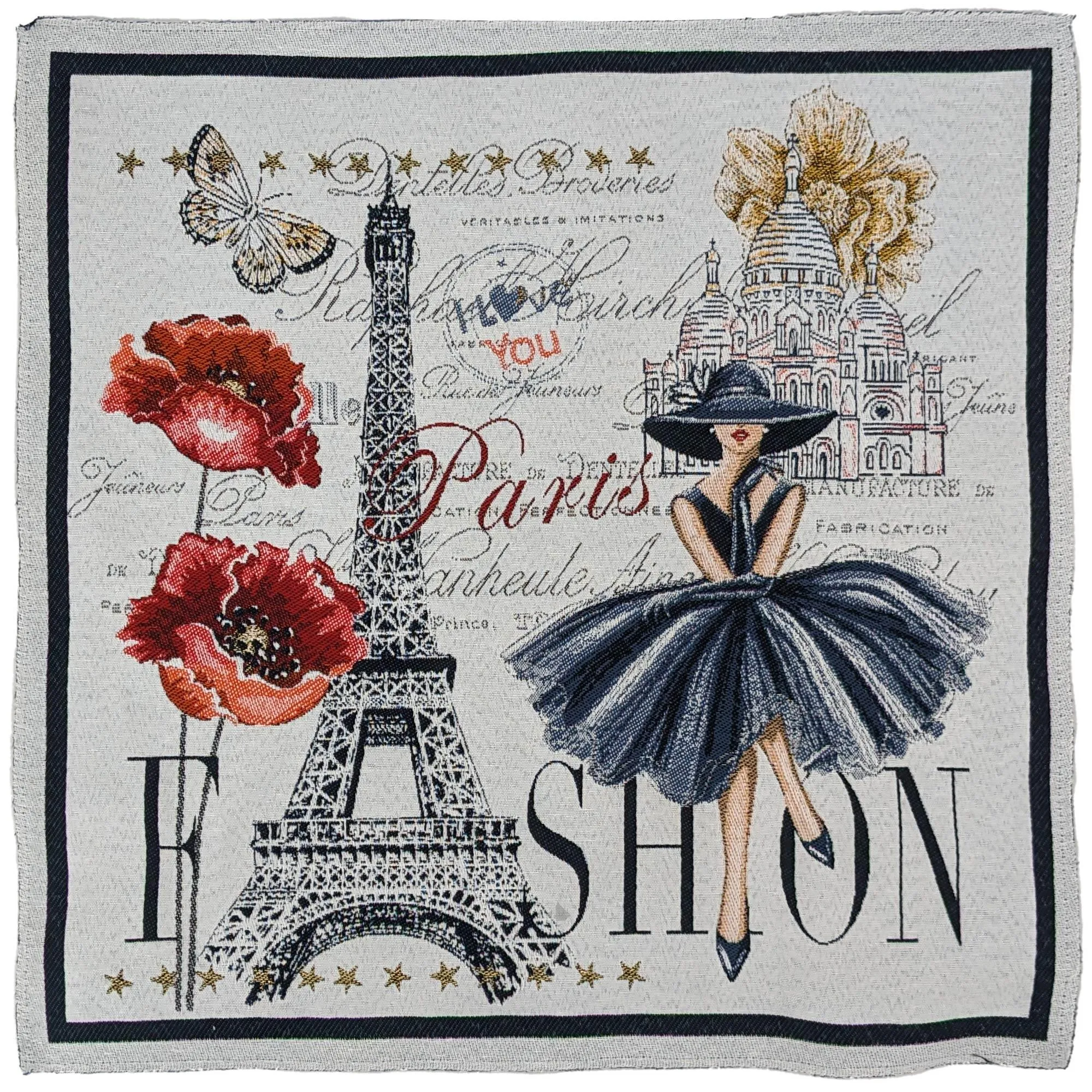 Carré de tissu jacquard polycoton motif mode vintage Paris ADELE Blanc