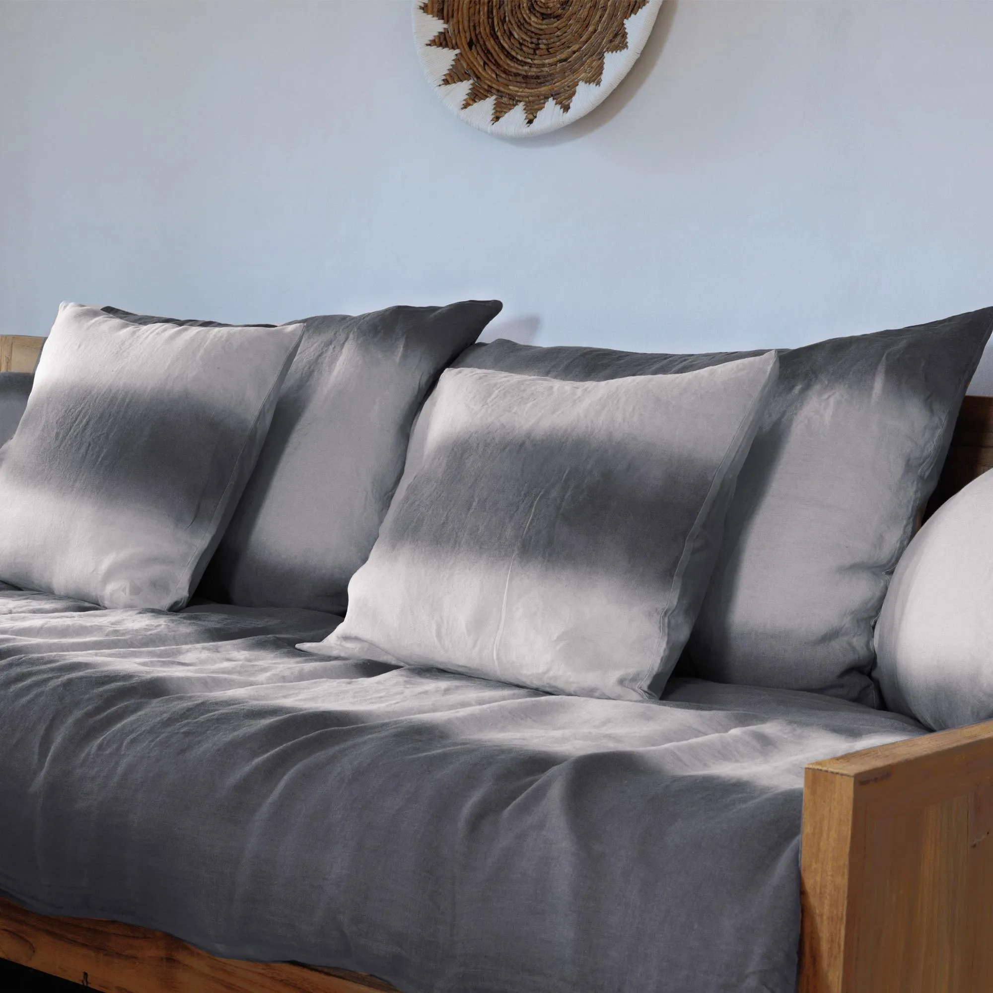 Housse d'édredon DEEPALI DECO 80x200 cm lin et coton lavé bleu Granit