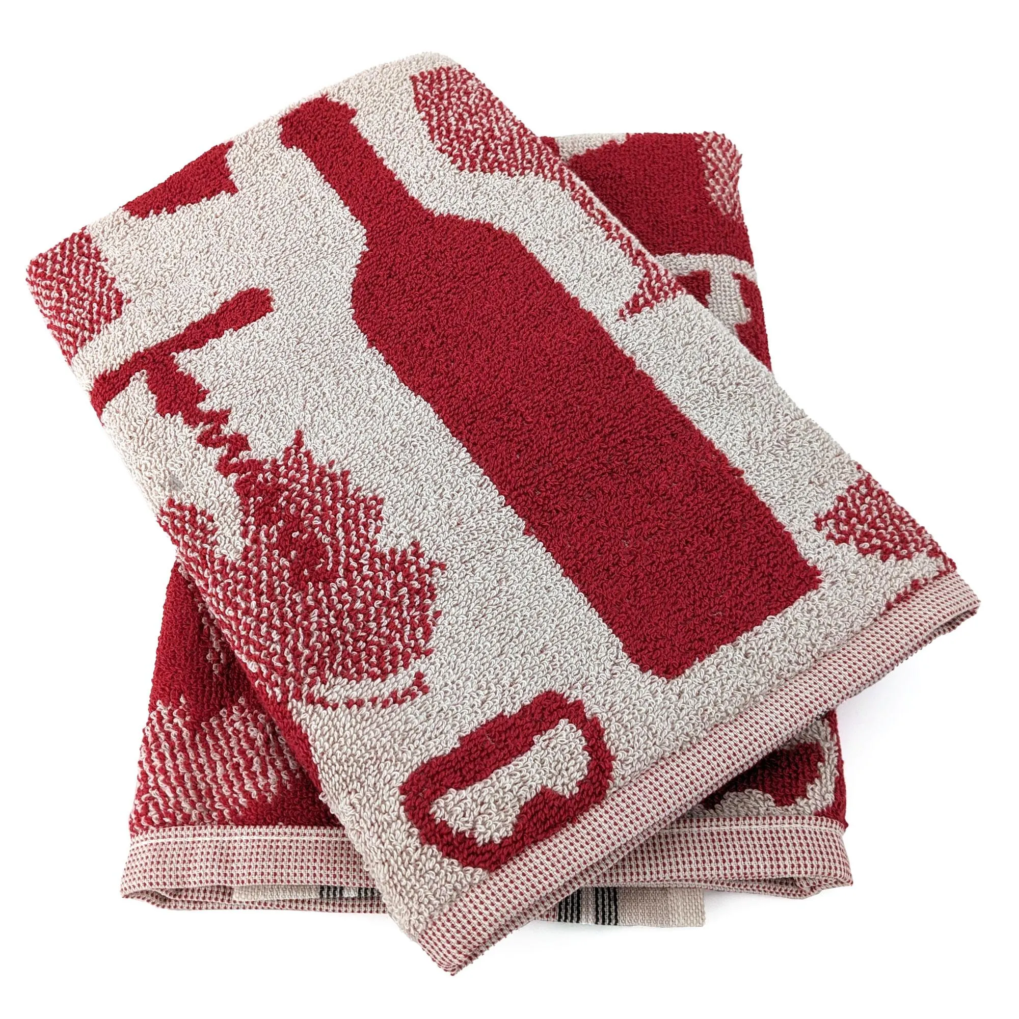 Lot de 2 torchons de cuisine pur coton 50x50 cm VITIS motifs viticole rouge