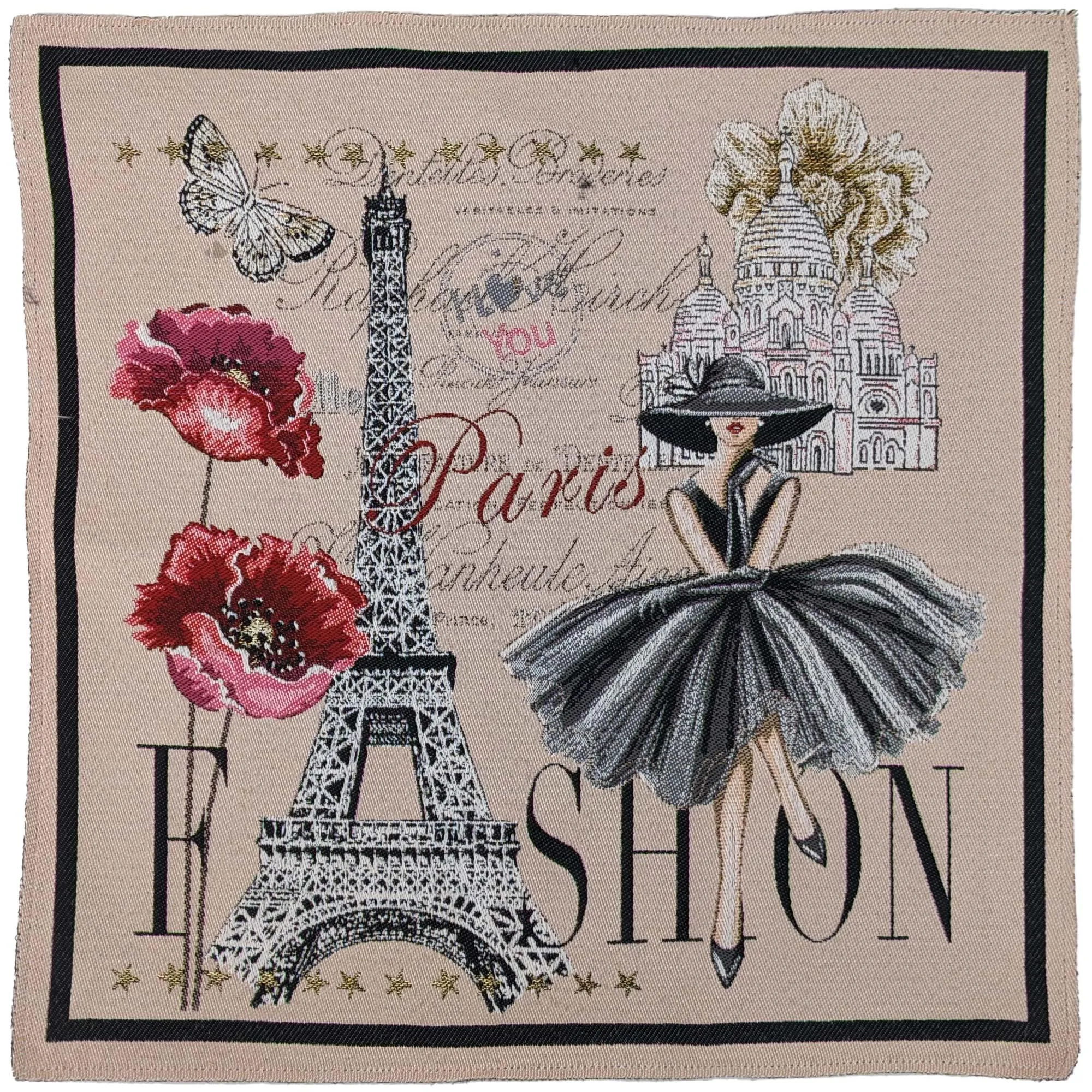 Carré de tissu jacquard polycoton motif mode vintage Paris ADELE Rose