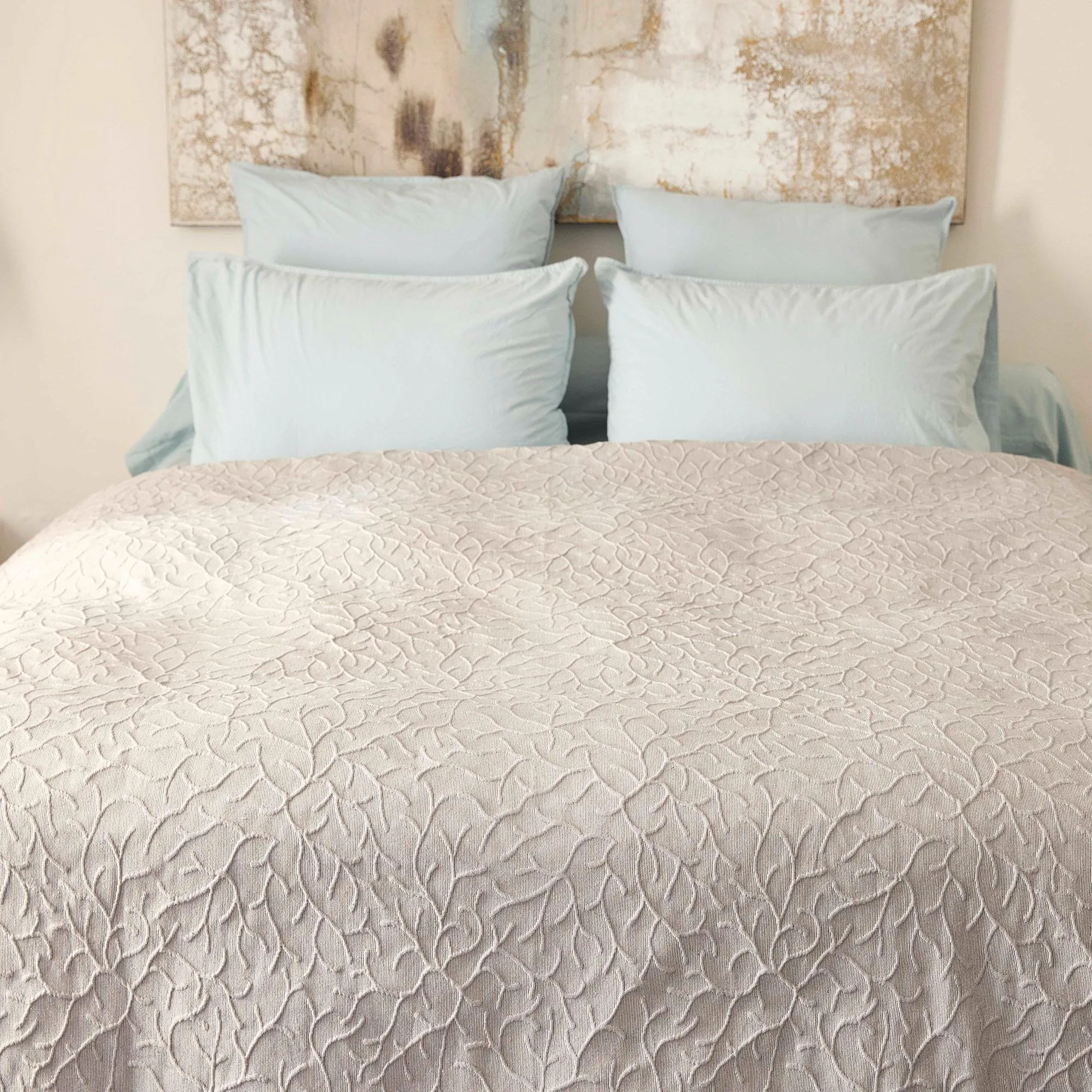 Dessus de lit jacquard 270x250 cm CHARENTE en 100% coton gris perle