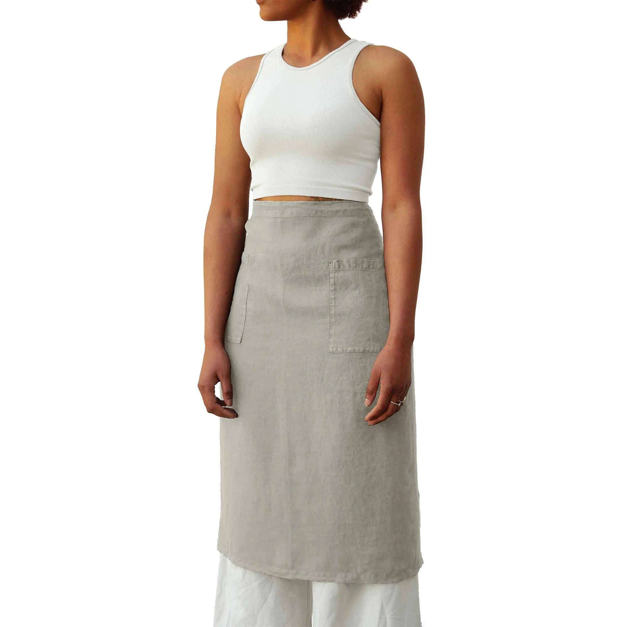 Tablier de cuisine style bar lin lavé 90x80 cm MELODIE blanc Naturel