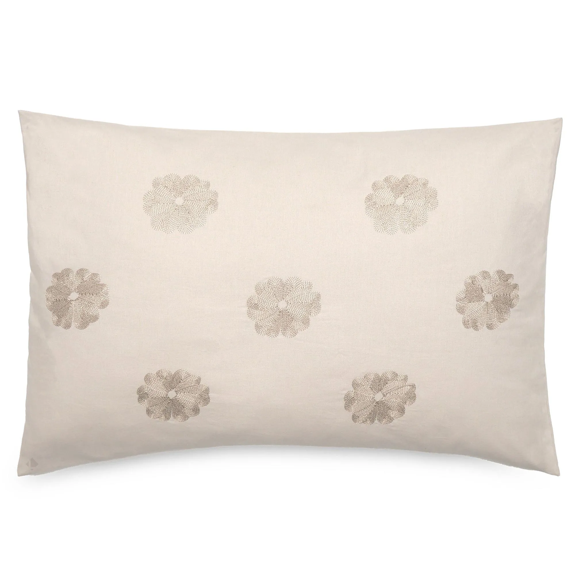 Housse de coussin 50% lin 50% coton 40x60 cm LEONIE beige ficelle broderie fleurs