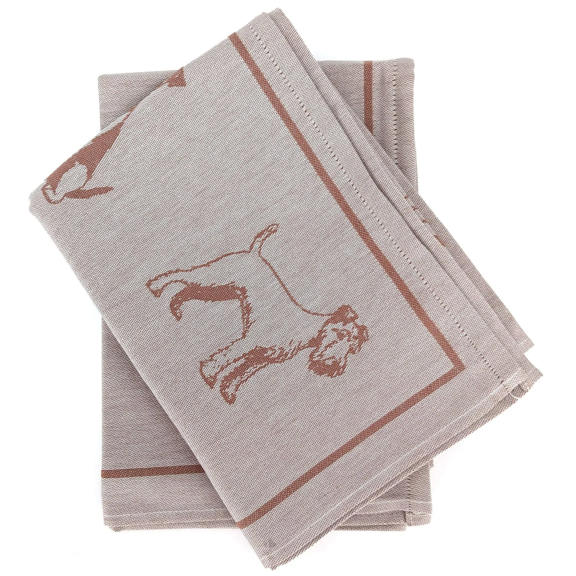 Lot de 2 torchons de cuisine 50x70 cm 100% coton FRIENDS motif chien marron