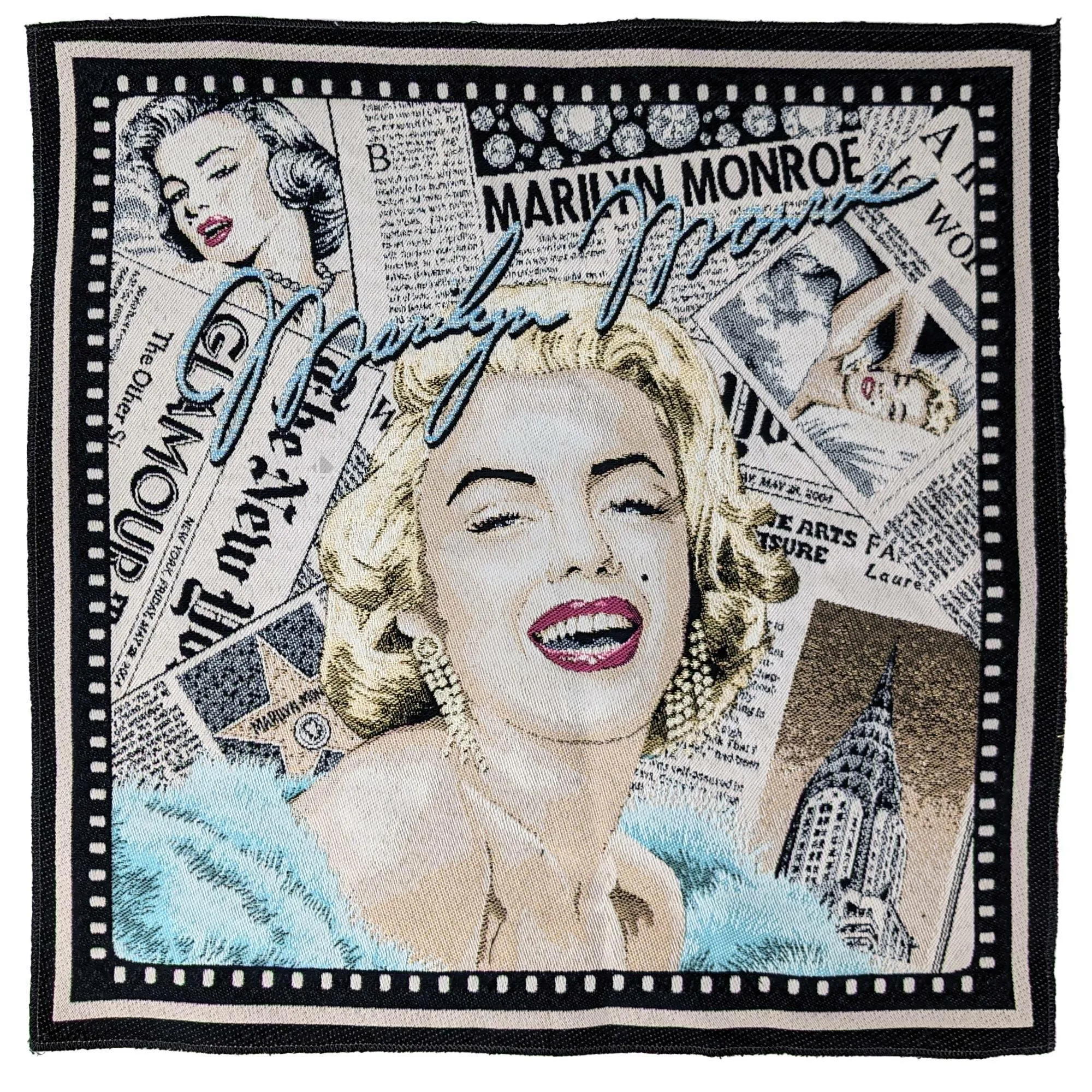 Carré jacquard polycoton 47x47 cm MARYLIN MONROE bleu