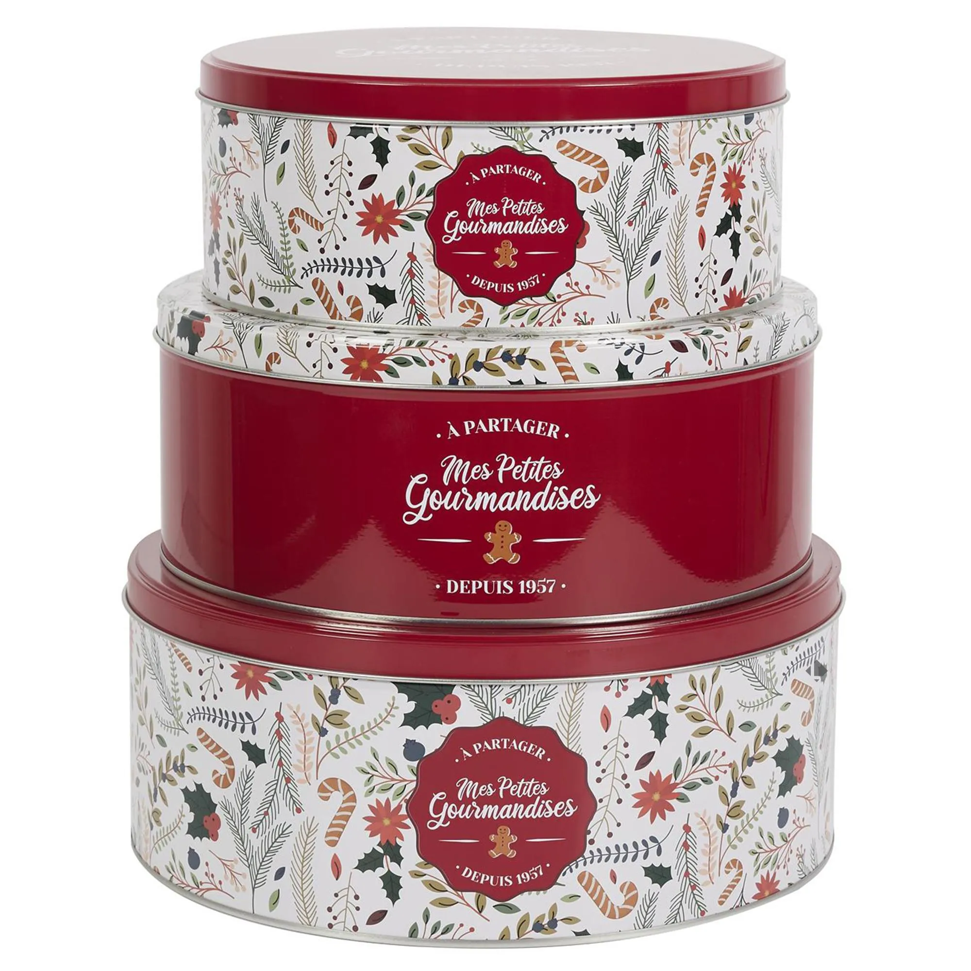 Lot de 3 boîtes de Noël en métal MES PETITES GOURMANDISES rouge