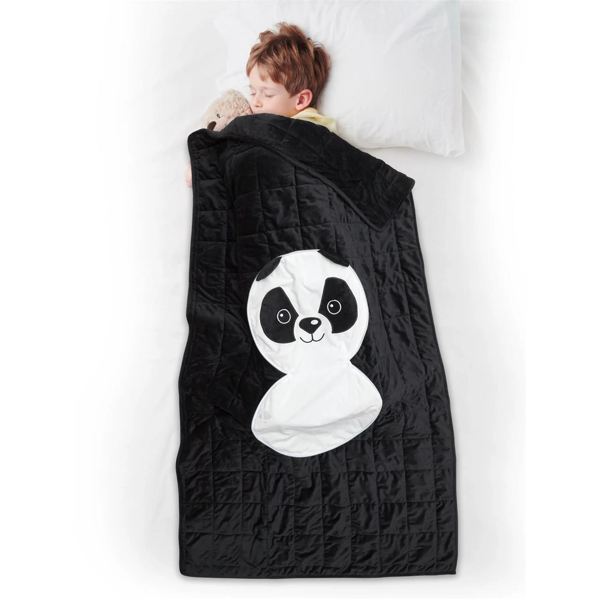 Coussin plaid 100% polyester 110x150 cm collection ANIMAUX panda noir et blanc
