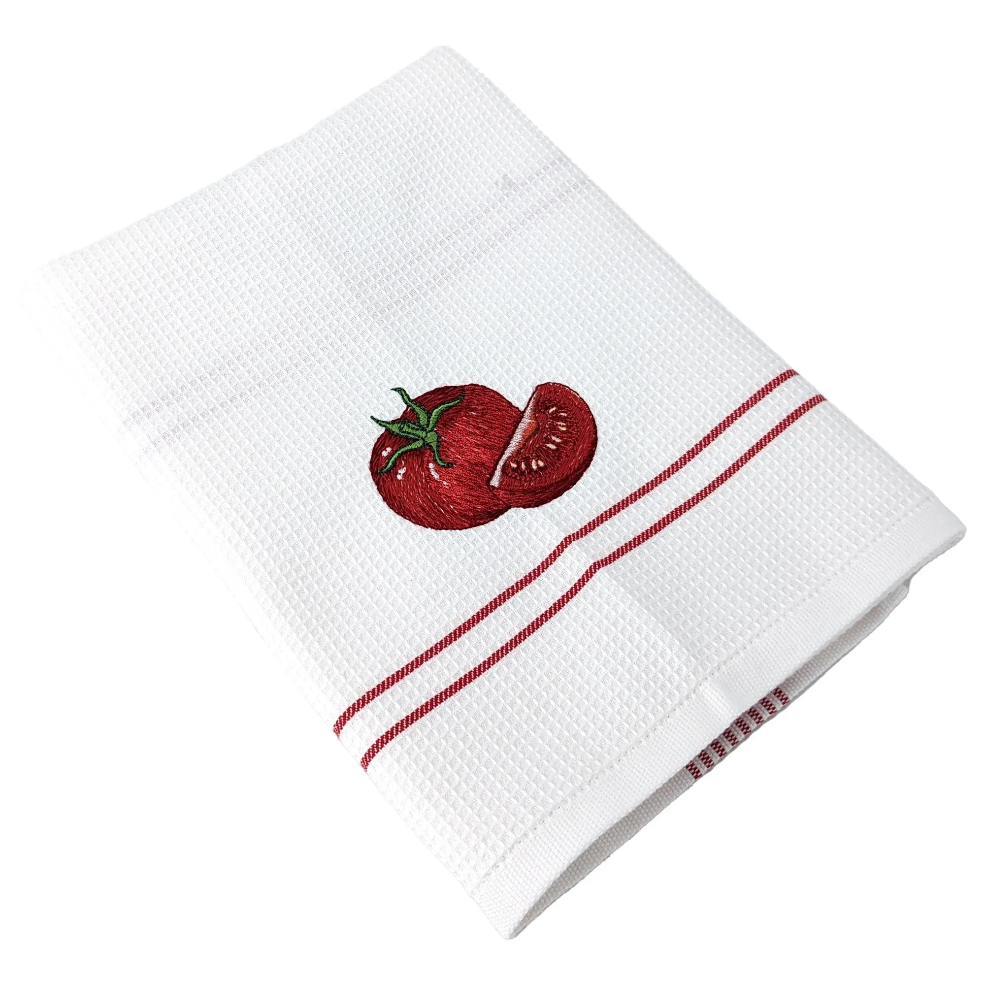 Torchon de cuisine 50x70 cm WAFFLE BRODÉ coton rouge broderie tomate