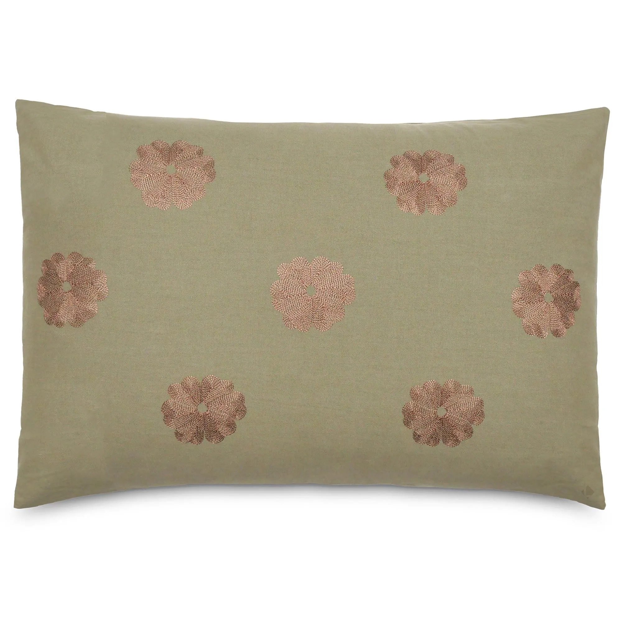 Housse de coussin 50% lin 50% coton 40x60 cm LEONIE vert mousse broderie fleurs