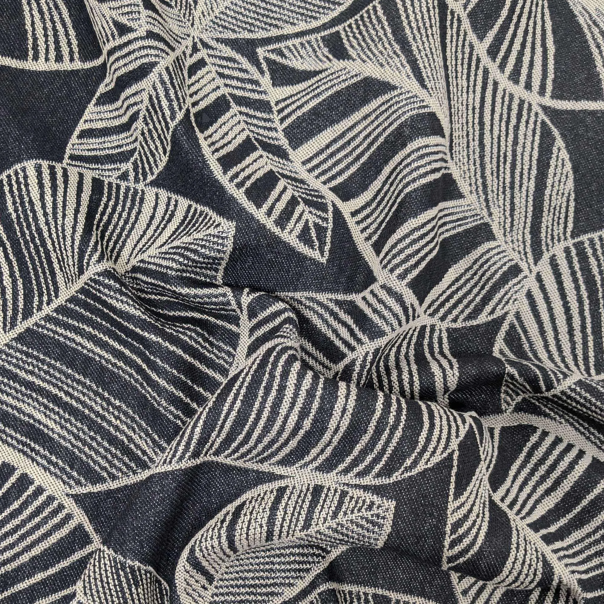 Tissu motif feuille coton jacquard MALIA noir lin
