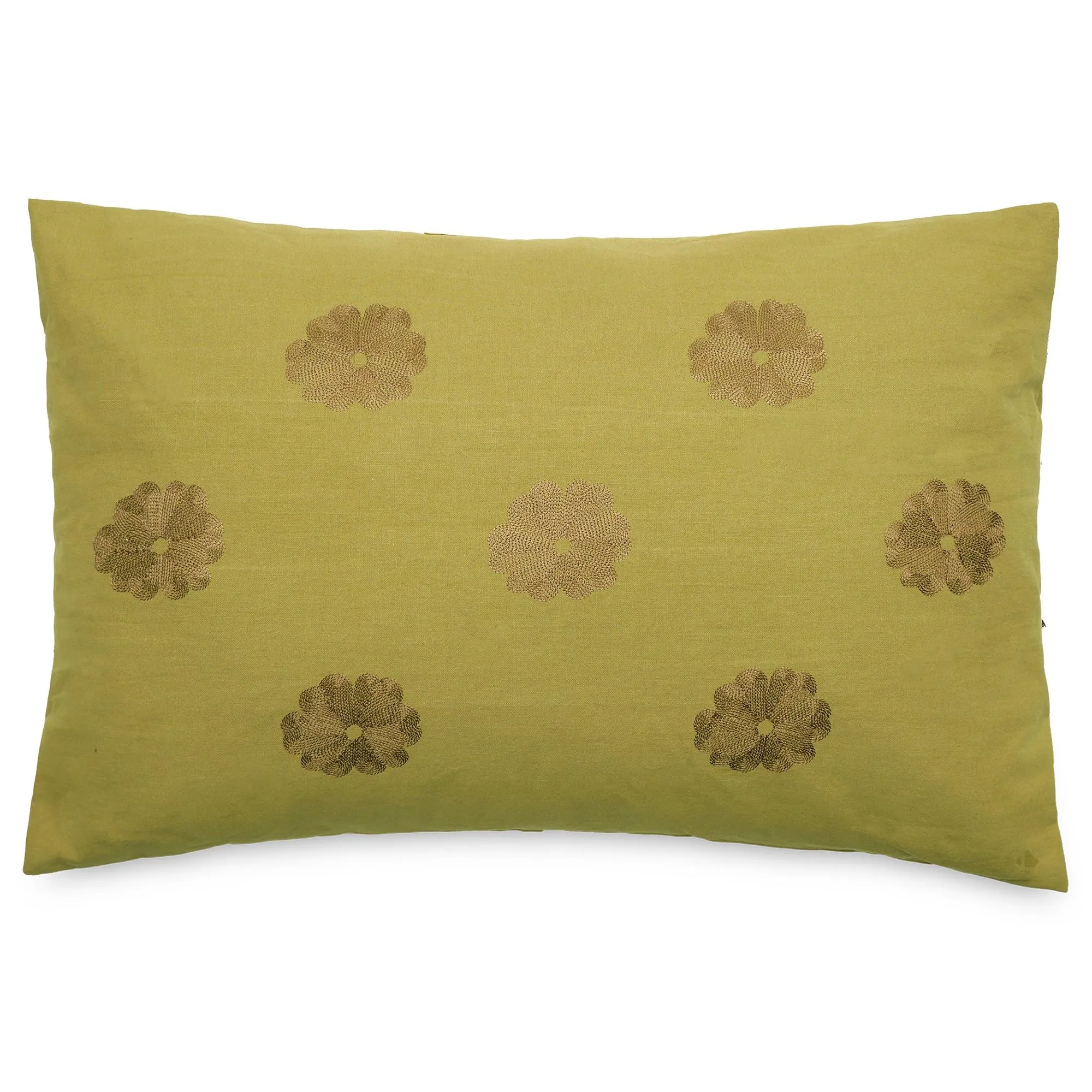 Housse de coussin 50% lin 50% coton 40x60 cm LEONIE jaune jasmin broderie fleurs