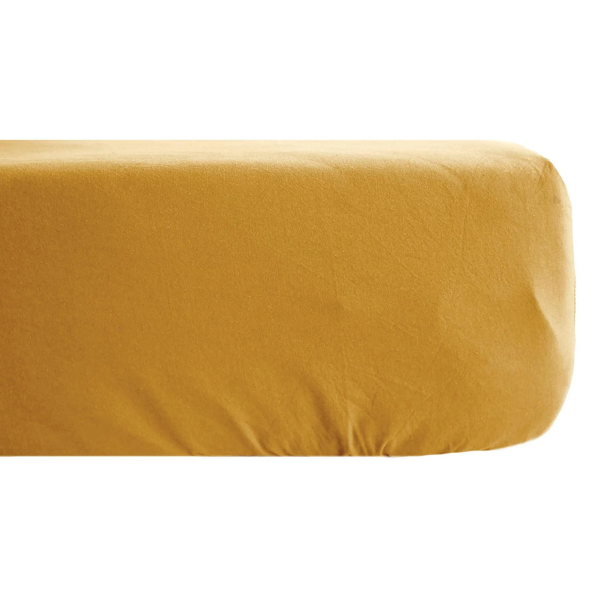 Drap housse 140x190 cm pur coton lavé PALACE jaune curry
