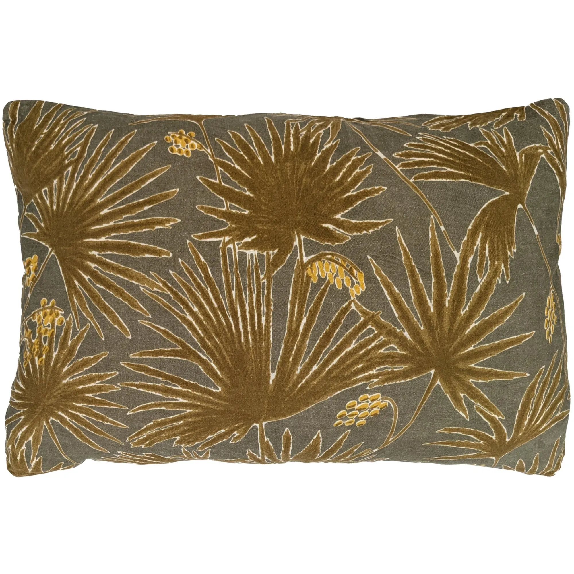 Housse de coussin 40x60 cm lin lavé motif végétal PALAWAN vert Kaki