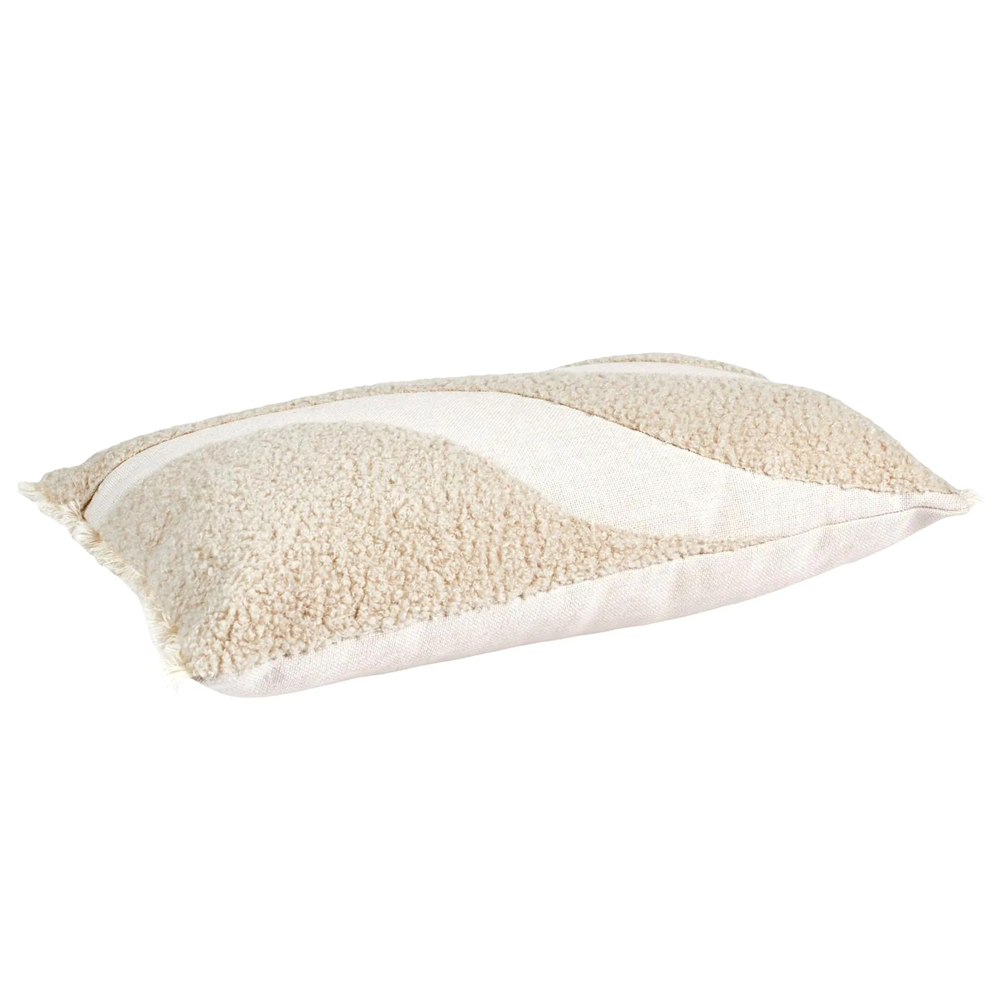 Coussin 30x50 cm bi face bouclette et unie ALICE beige et blanc
