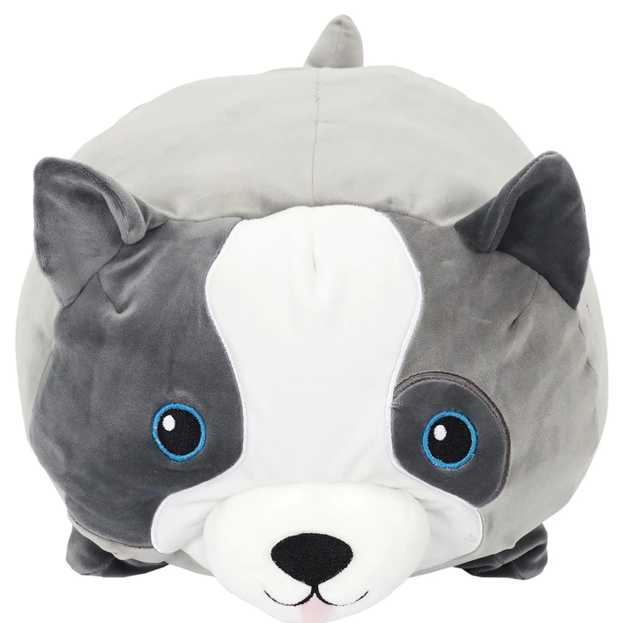 Peluche coussin en polyester personnage chien 30x30 cm collection PETS gris aux yeux bleus
