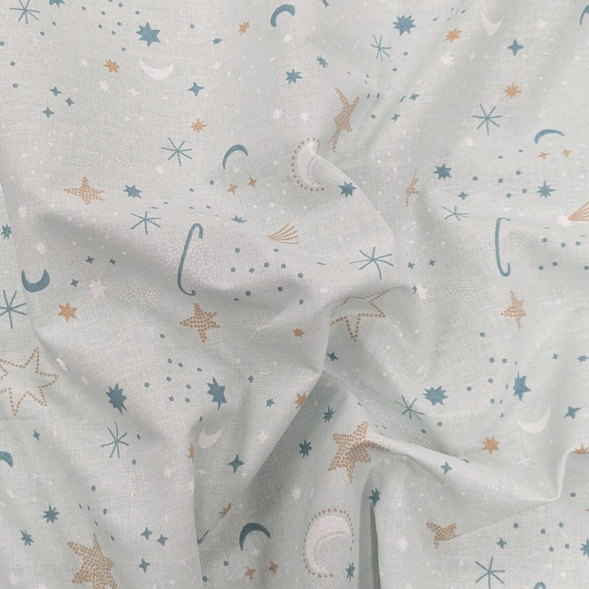 Tissu motif imprimé BERCEUSE percale pur coton bleu