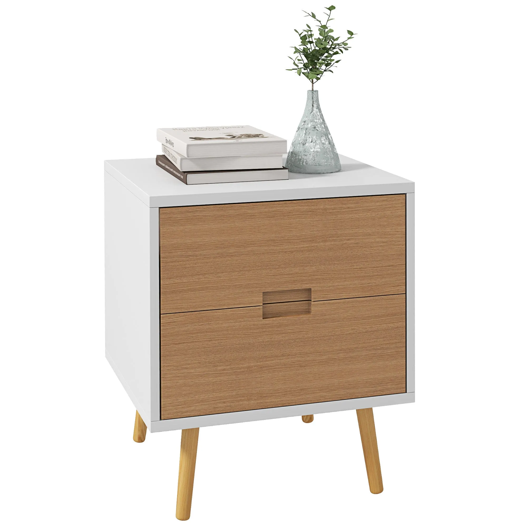 Wood Effect Two-Drawer Bedside Table, Brown/White