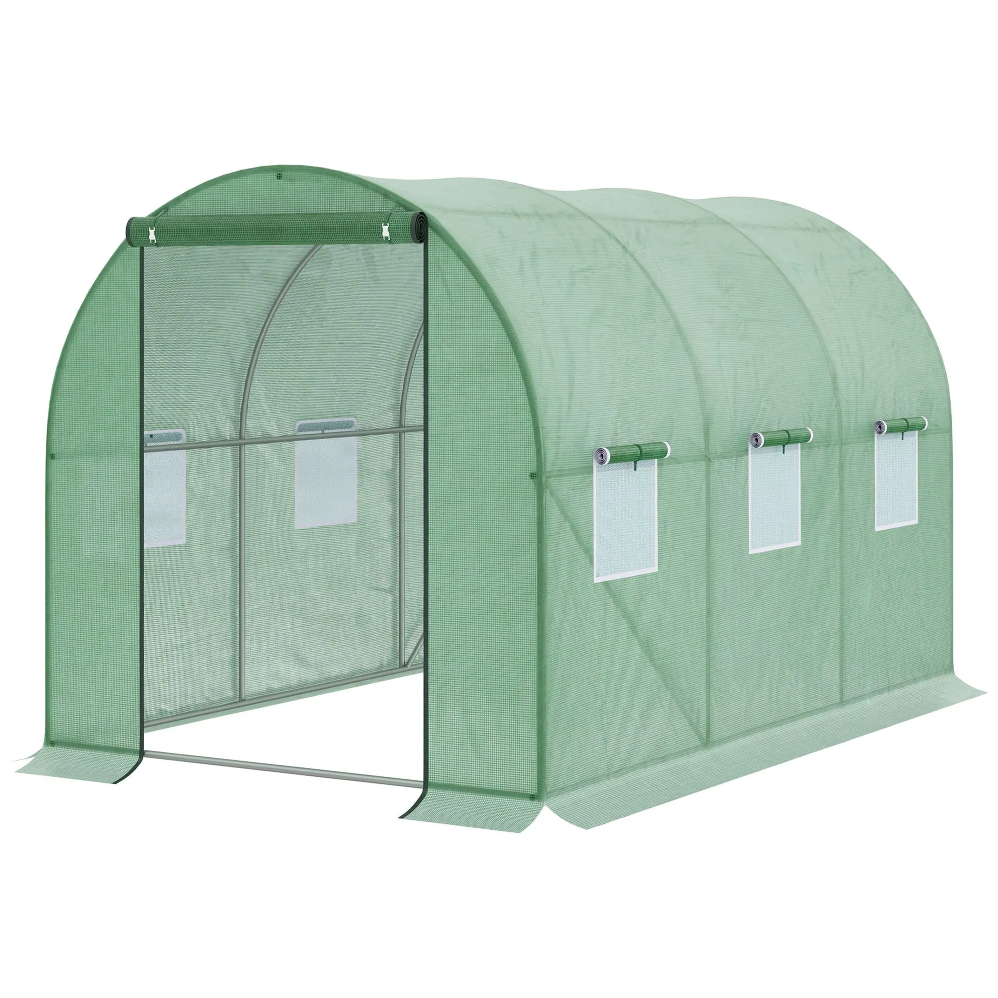 Walk-in Polytunnel Greenhouse 3 x 2M Outdoor Garden Tunnel Tent with Zipped Roll-Up Door and 6 Mesh Windows
