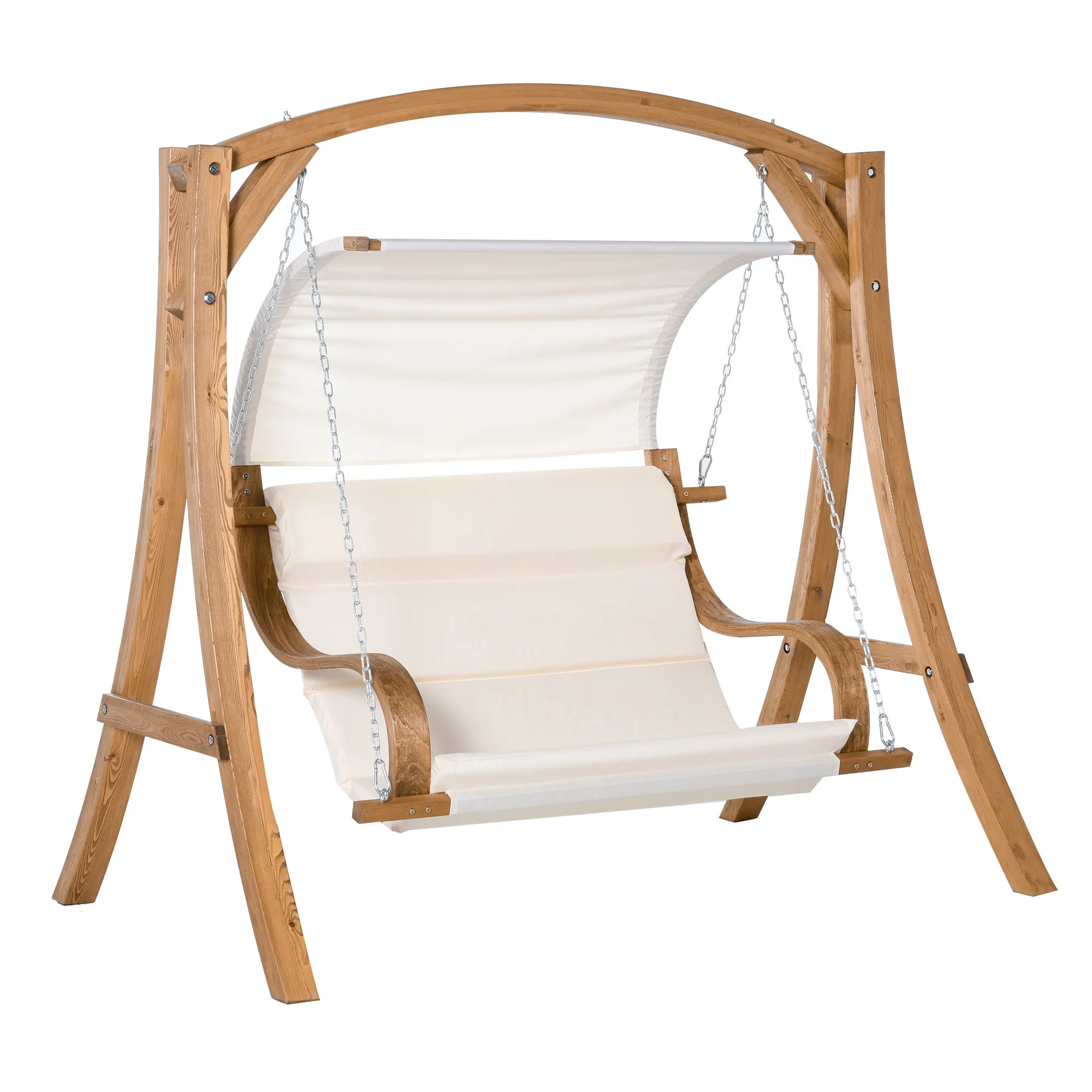 Wooden Porch A-Frame Swing Chair With Canopy and Cushion for Patio Garden Yard
