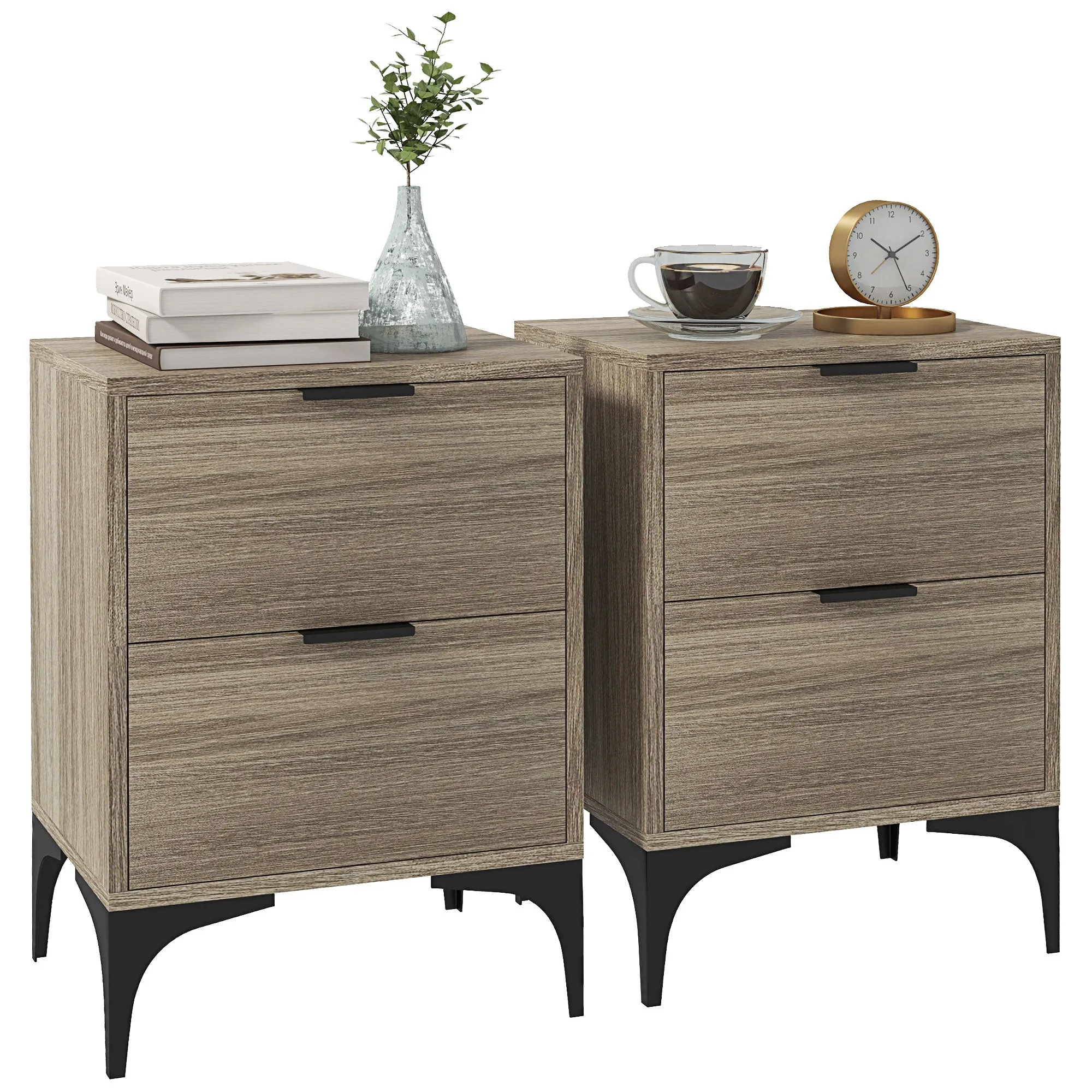 Wood Effect Bedside Tables Set of Two