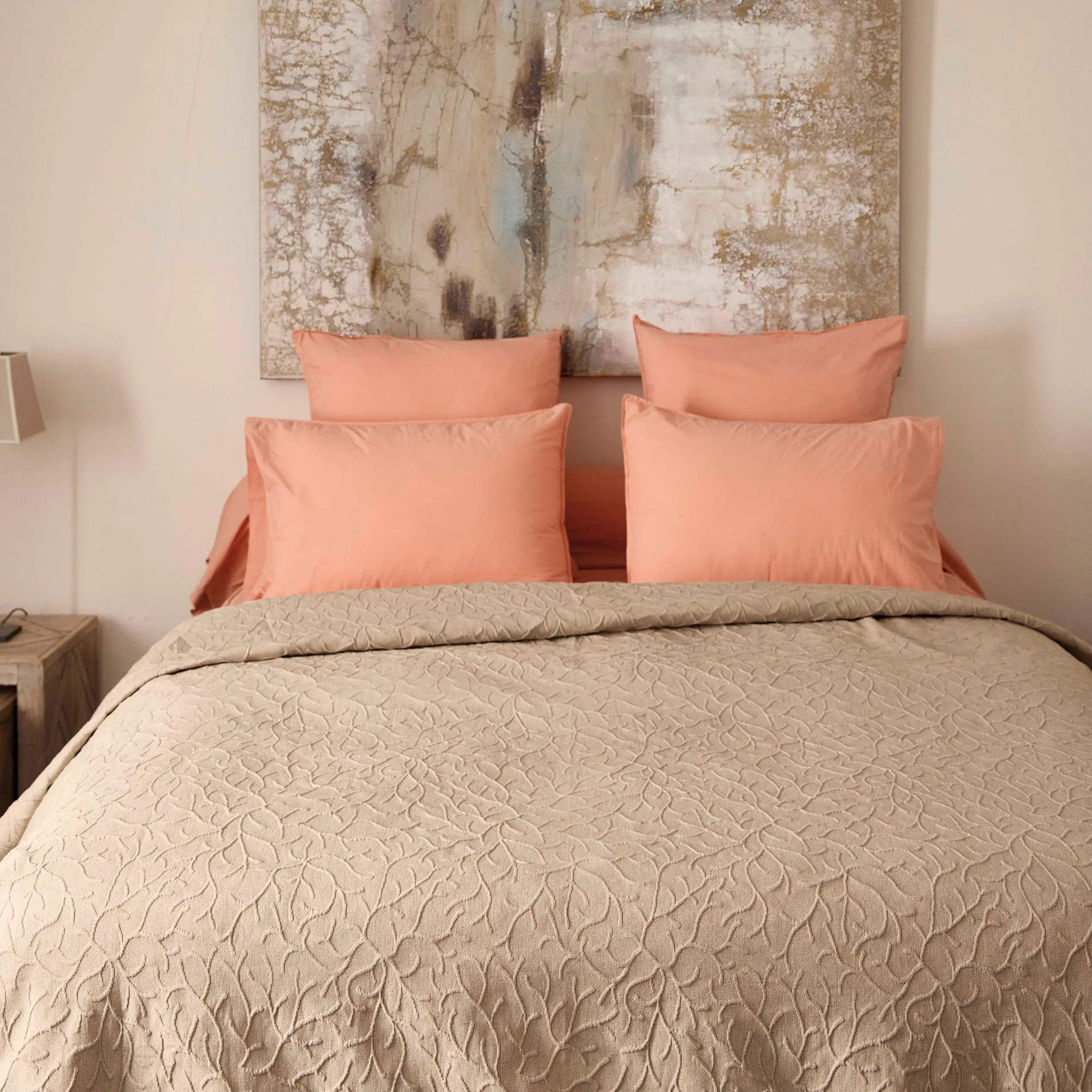 Dessus de lit jacquard 180x250 cm CHARENTE en 100% coton beige lin