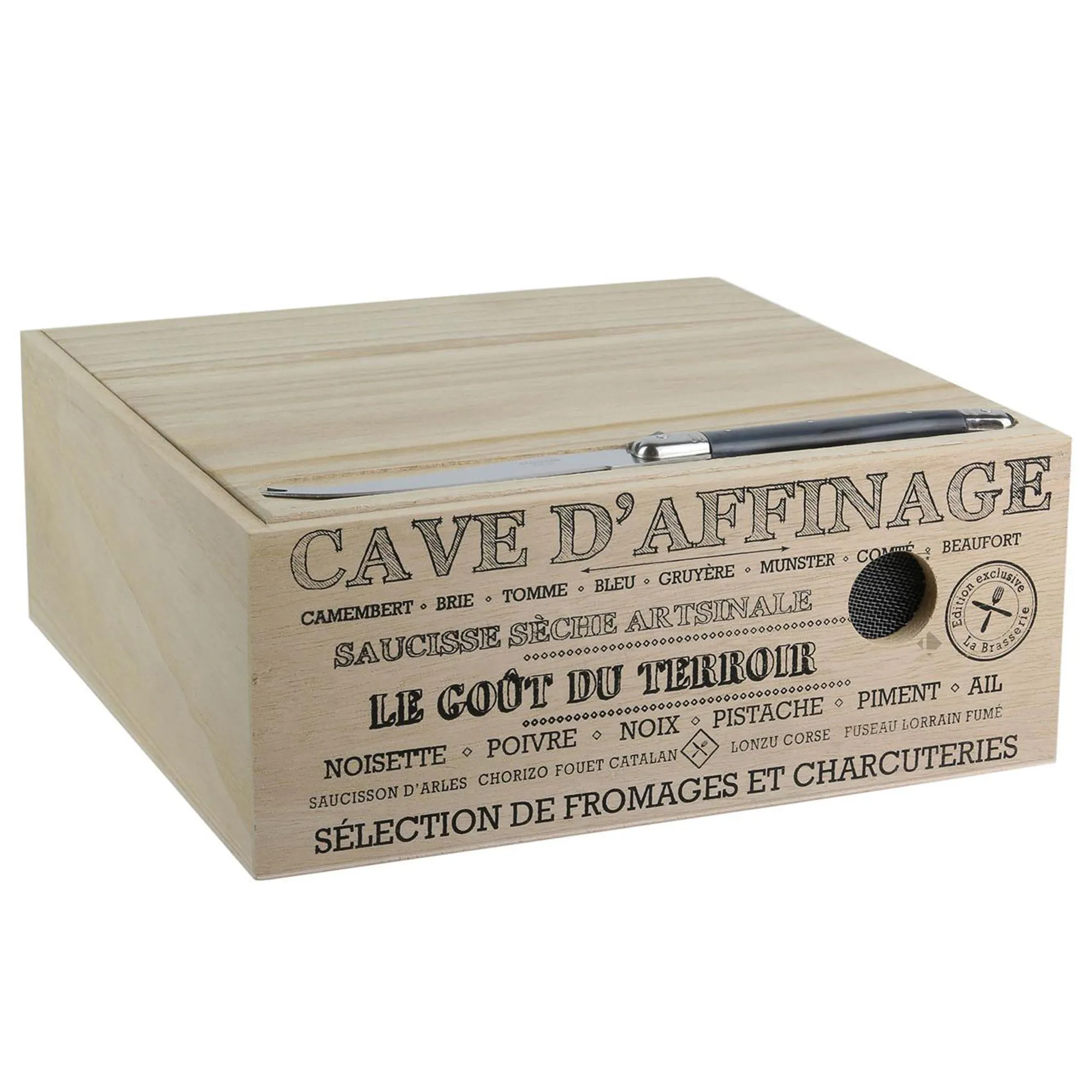 Cave à fromage avec couteau collection LE GOÛT DU TERROIR bois et noir