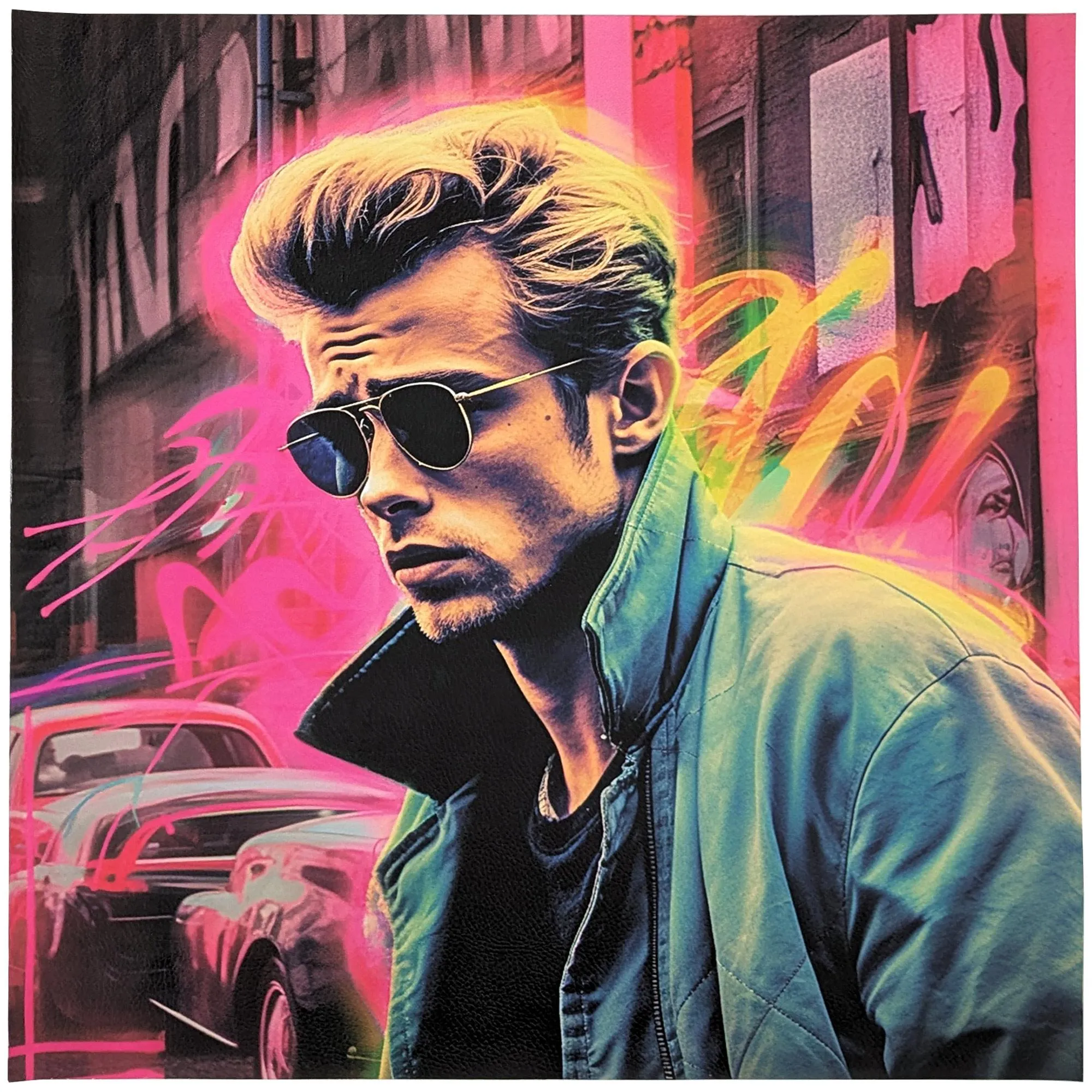 Carré de tissu similicuir 44x44 cm KARIA personnage Dean rose