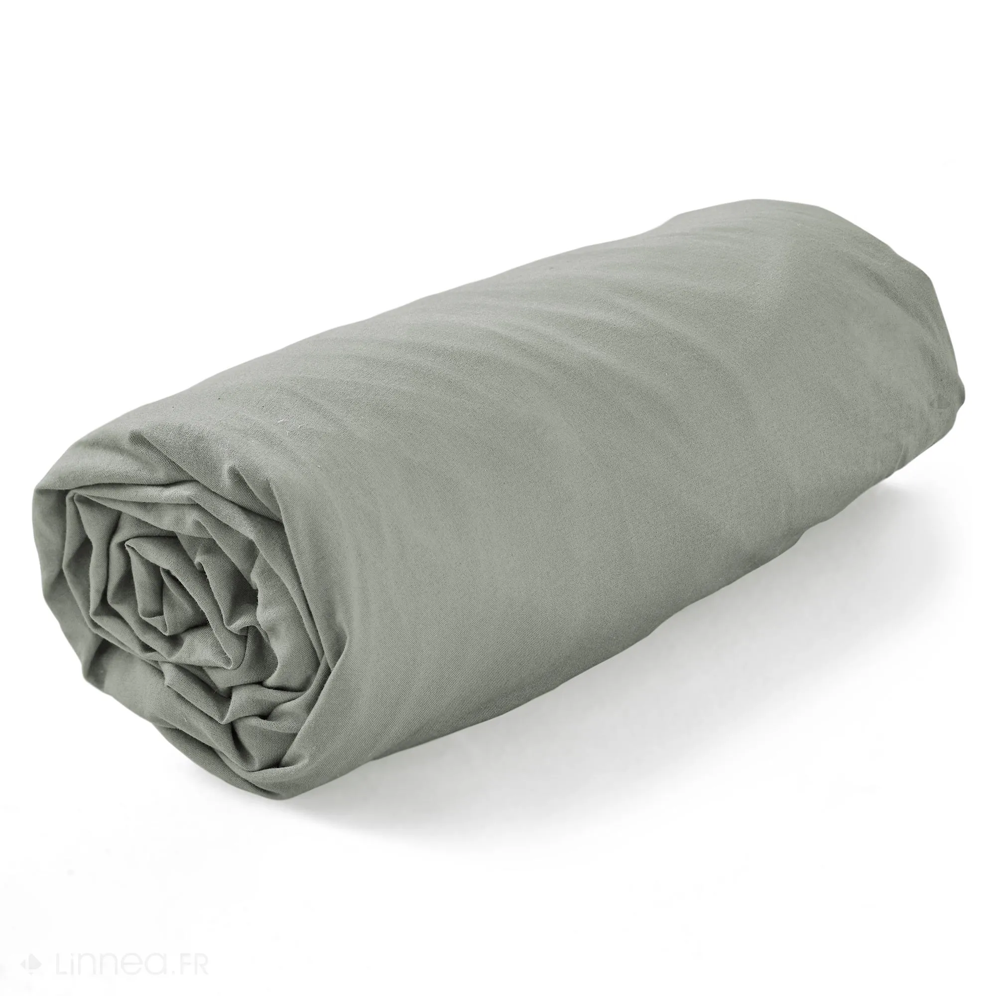 Drap housse 140x190 cm en percale lavée 100% coton PERKAL vert Sauge bonnet 30 cm