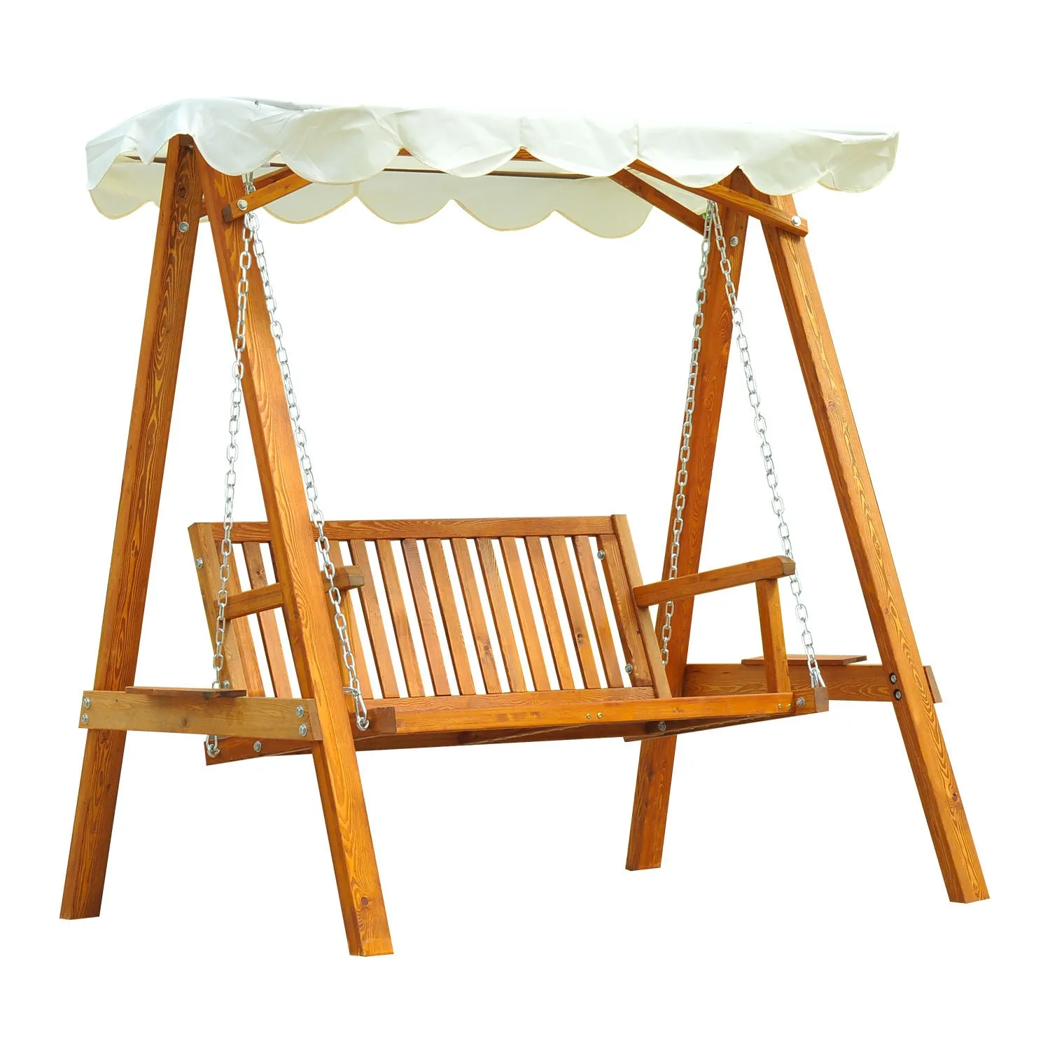 2 Seater Wooden Garden Swing Seat, Cream White Swing Chair Outdoor Hammock Bench Furniture