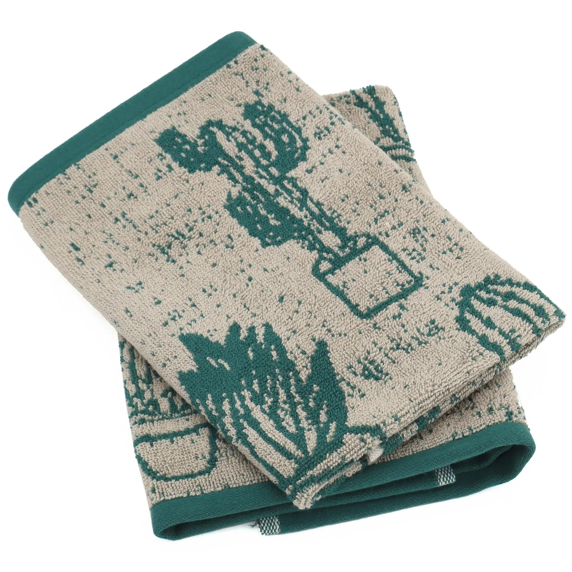 Lot de 2 torchons de cuisine éponge 50x50 cm coton CACTUS vert