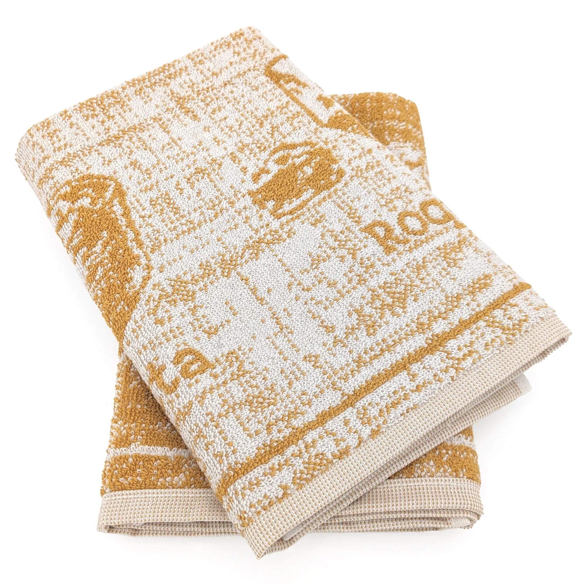 Lot de 2 torchons de cuisine pur coton motifs fromage 50x50 cm CHEESE jaune