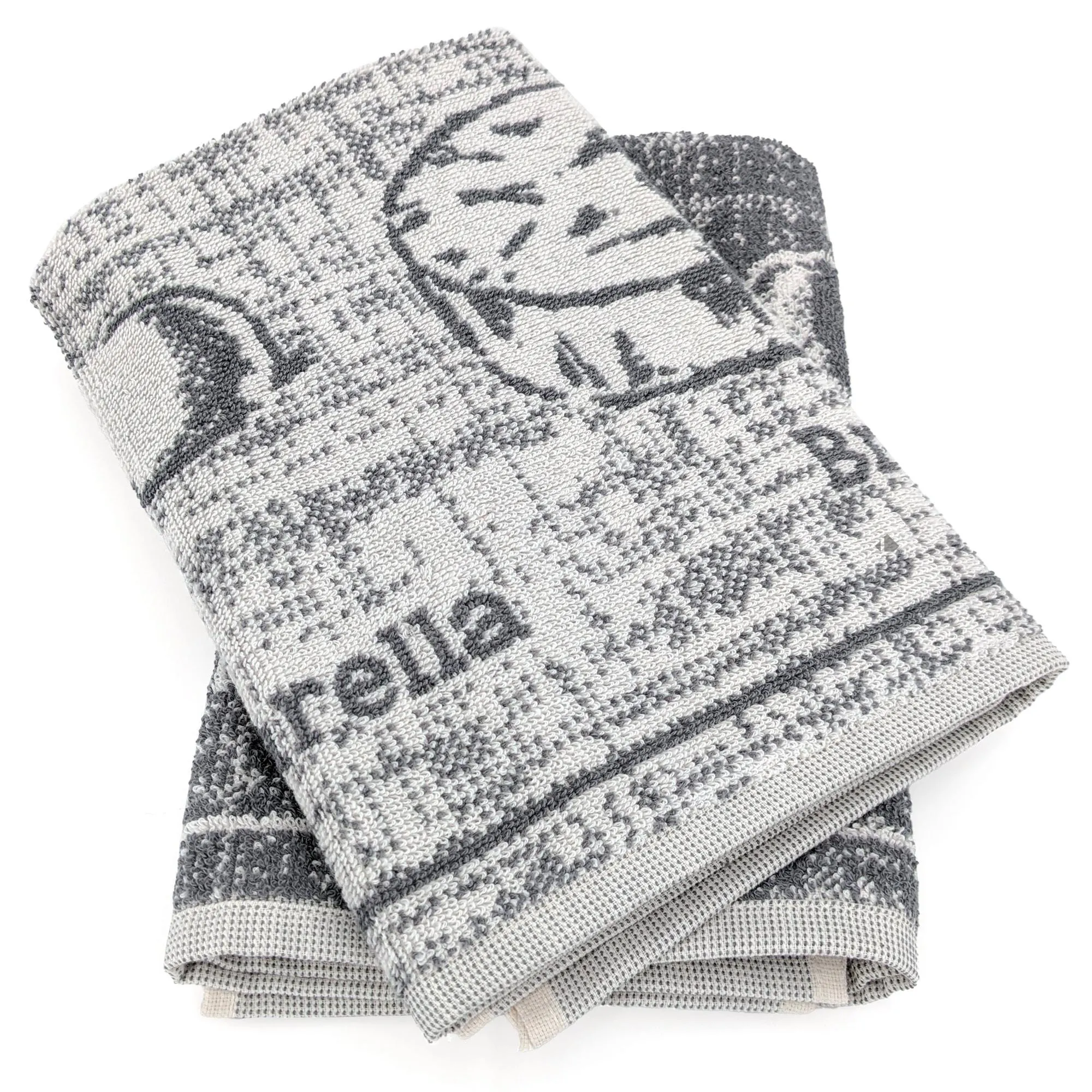 Lot de 2 torchons de cuisine pur coton 50x50 cm motif fromage collection CHEESE gris