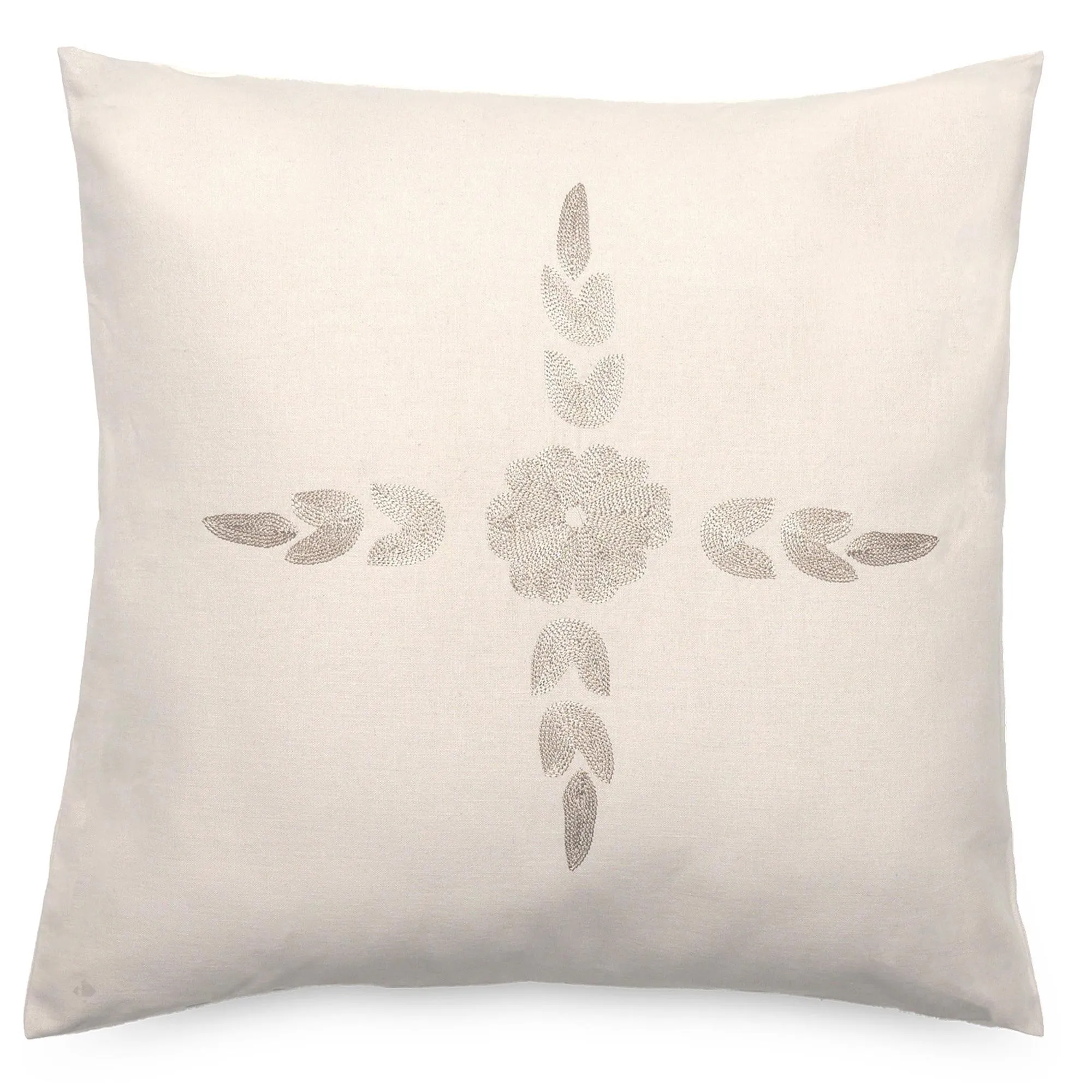 Housse de coussin 50% lin 50% coton 45x45 cm LEONIE beige ficelle broderie bouquet