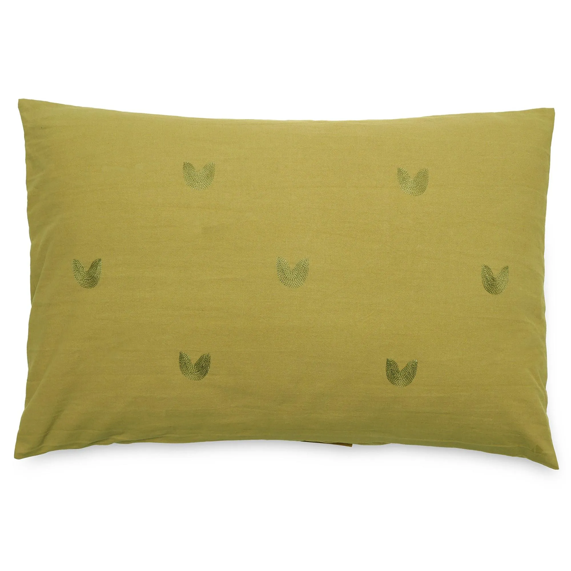 Housse de coussin 50% lin 50% coton 40x60 cm LEONIE jaune jasmin broderie feuilles