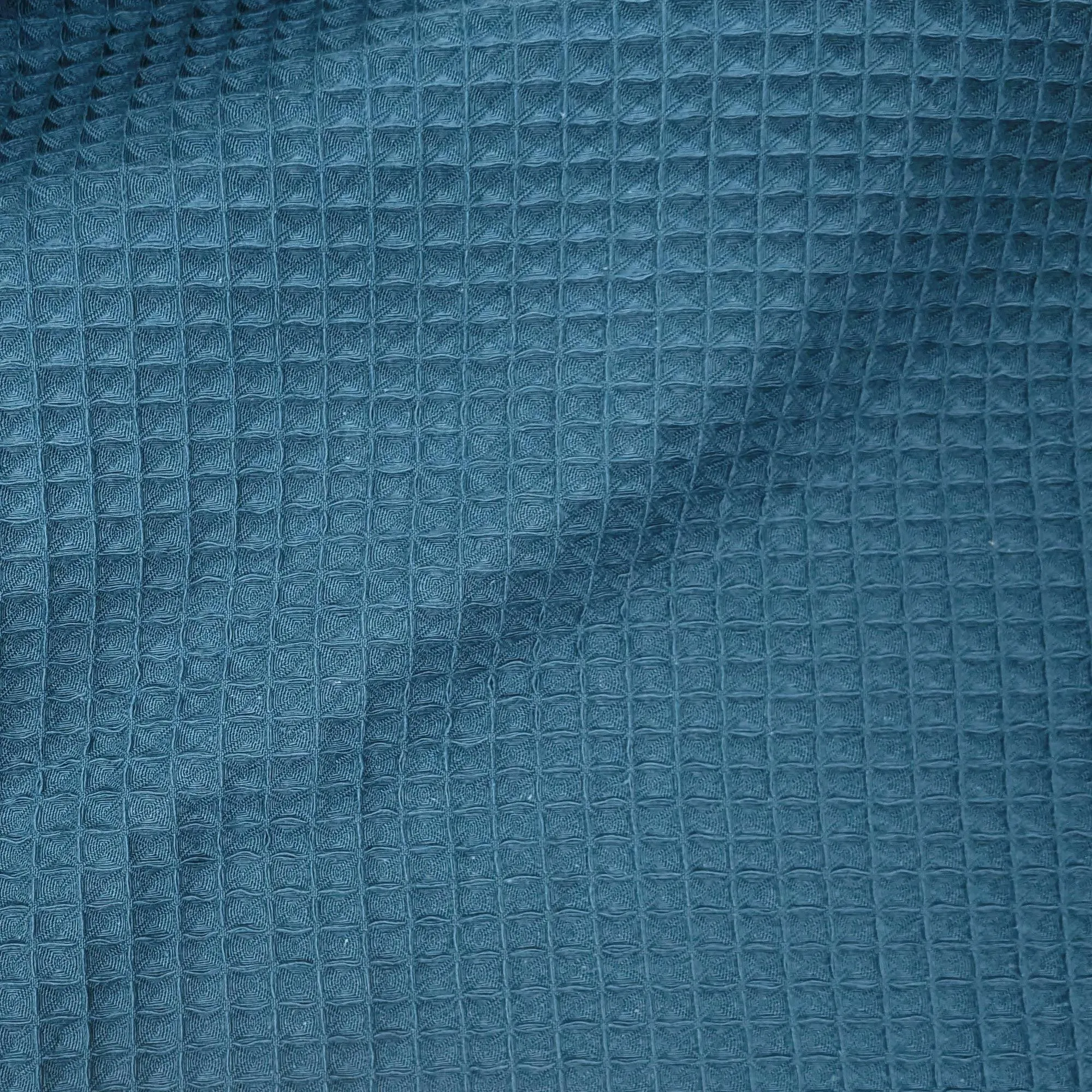 Tissu uni aspect nid d'abeille 230g/m² RUCHE pur coton bleu canard