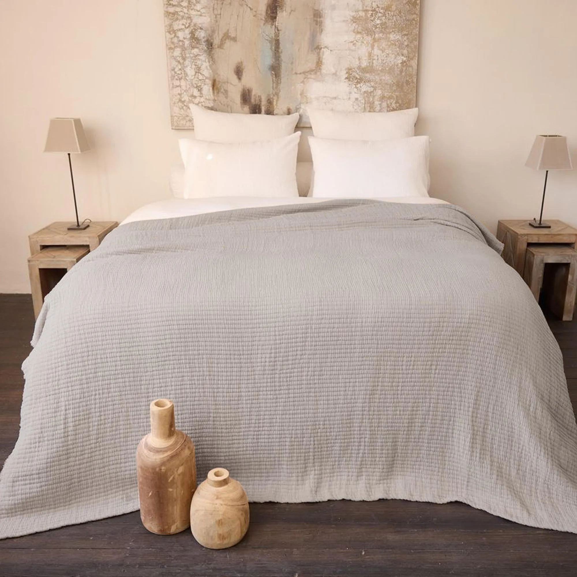 Dessus de lit 180x250 cm en coton lavé SEVILLE gris bronze