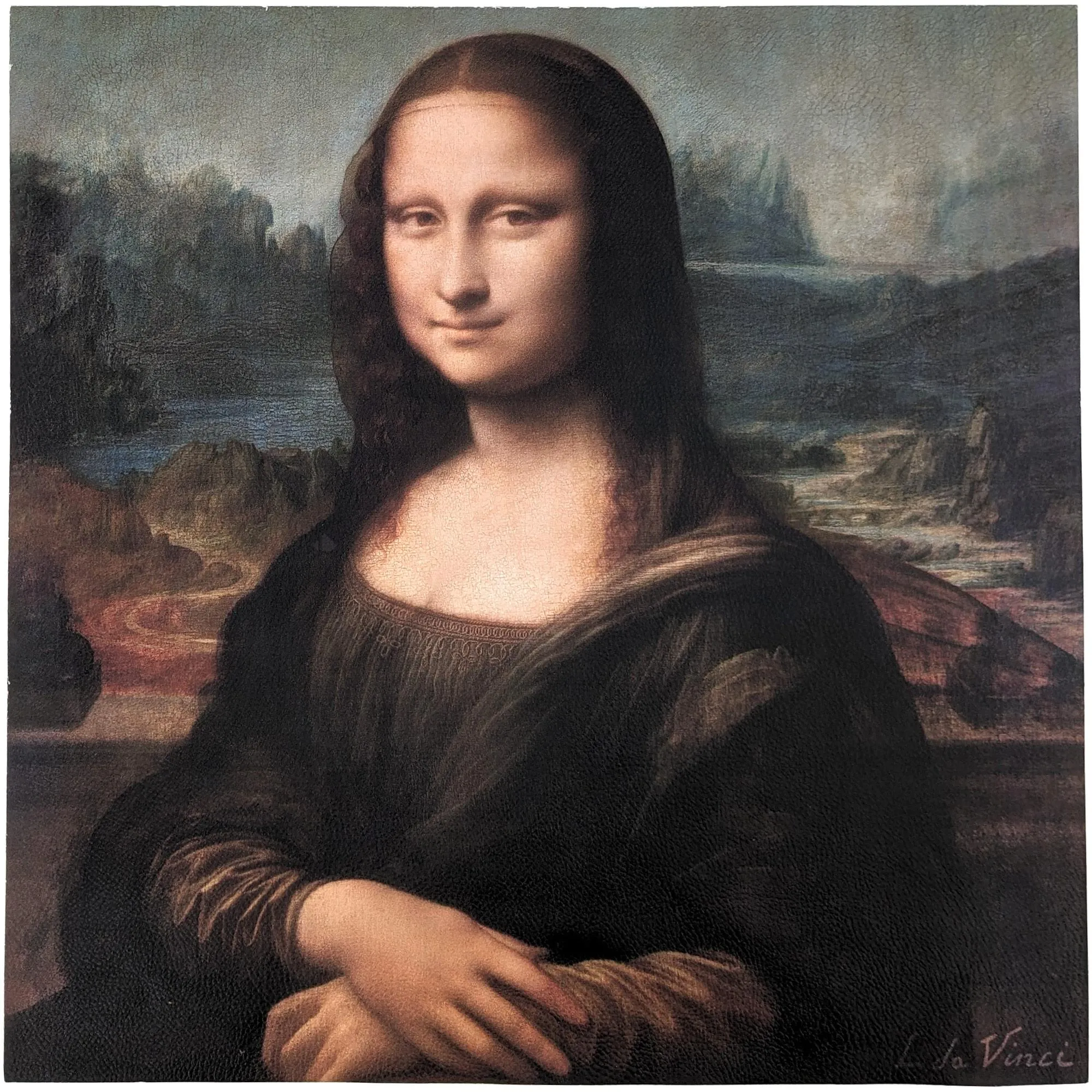Carré de tissu similicuir raissance 44x44 cm ART Mona Lisa de Léonard De Vinci