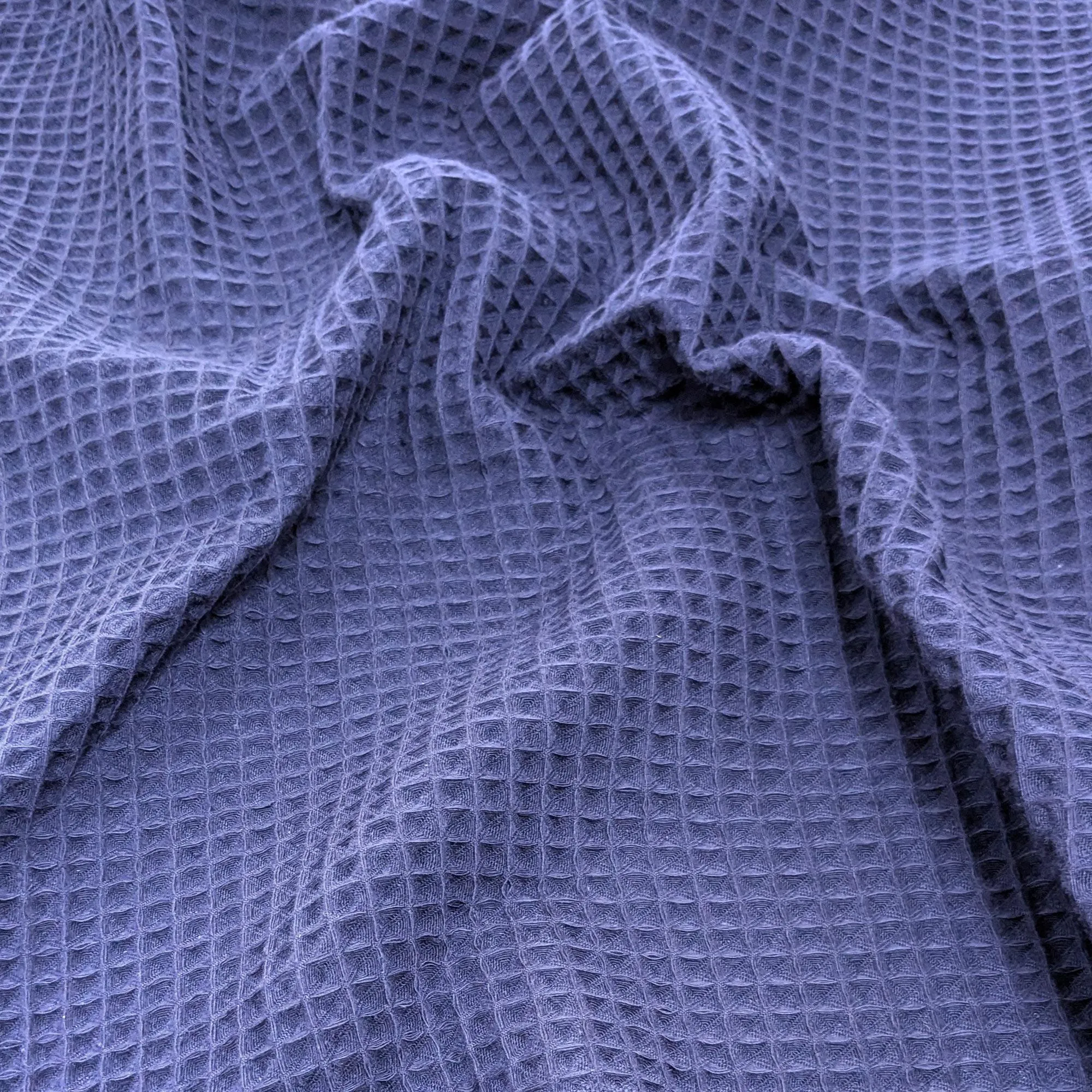 Tissu uni aspect nid d'abeille 230g/m² RUCHE pur coton bleu marine