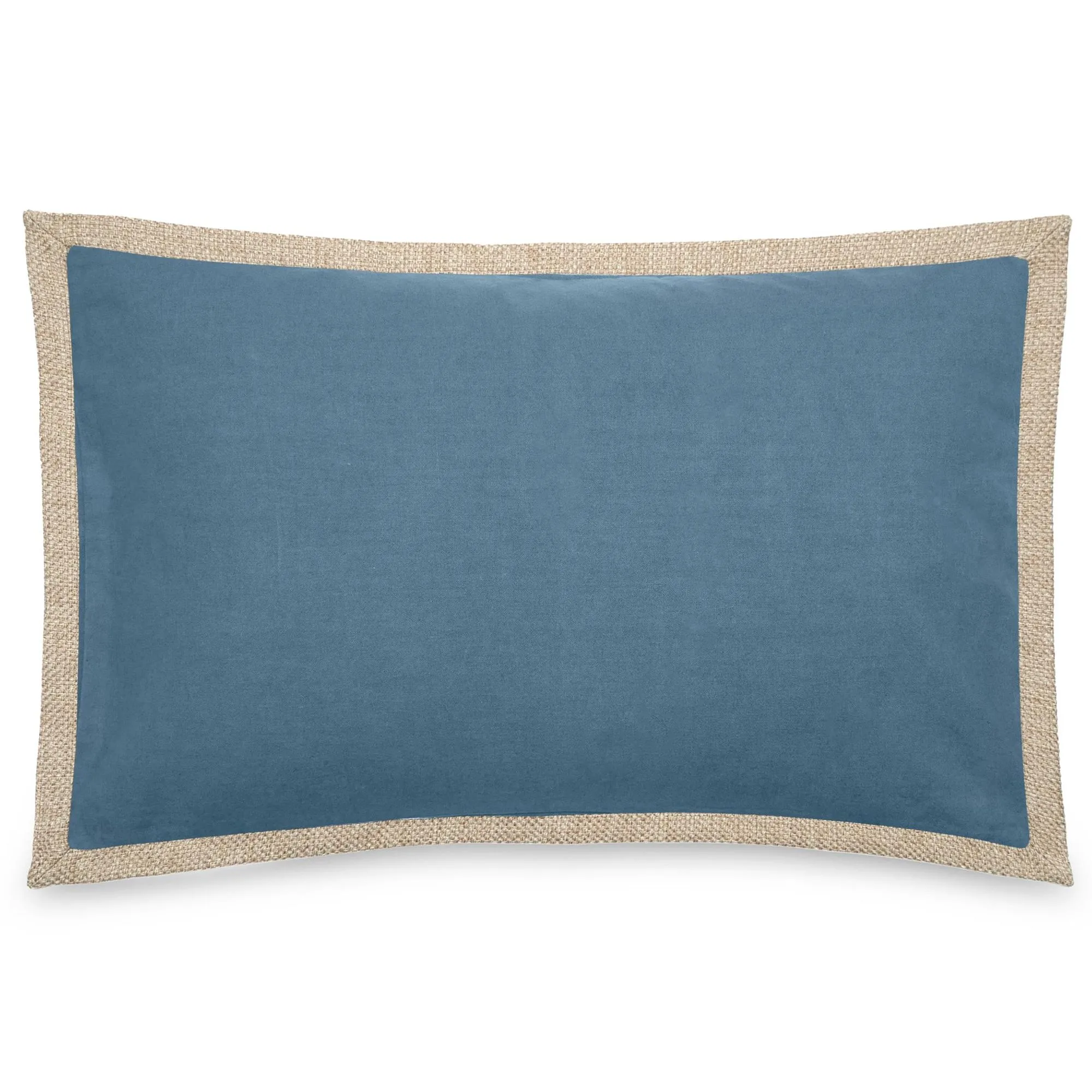 Housse de coussin coton et lin 40x60 cm LUZIA finition volant en jute bleu marine